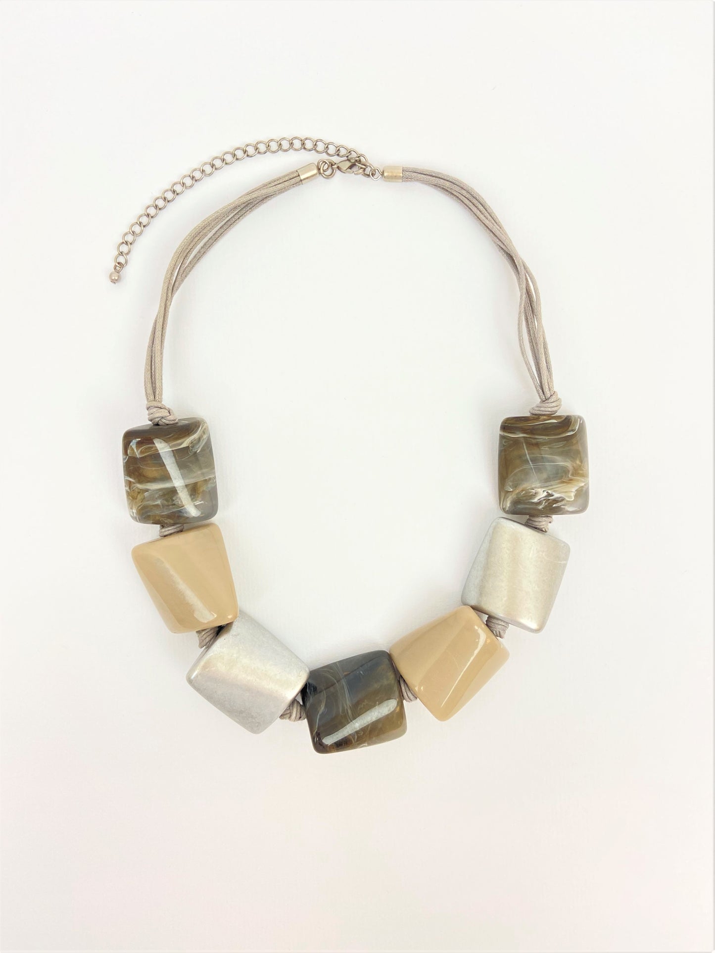 Skylar Birch Mixed Bead Necklace by Stage Jewellery with bold chunky fashion beads in neutral tones