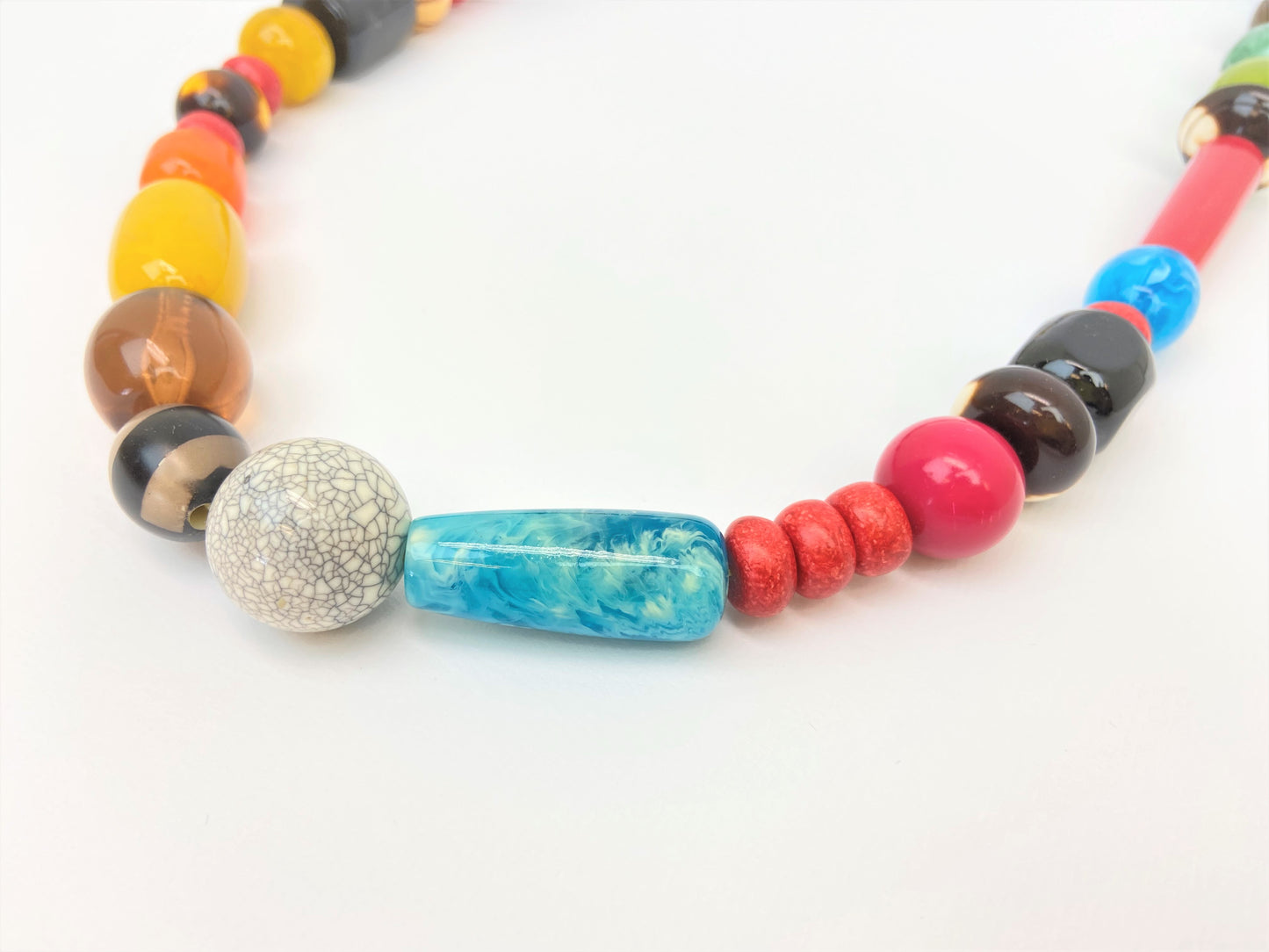 Kaleidoscopia Mixed Bead Necklace by Stage Jewellery with multicolour beads in bright vintage fashion style