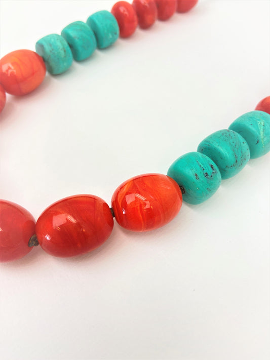 Flaming Teal Bead Necklace by Stage Jewellery with lantern melon beads