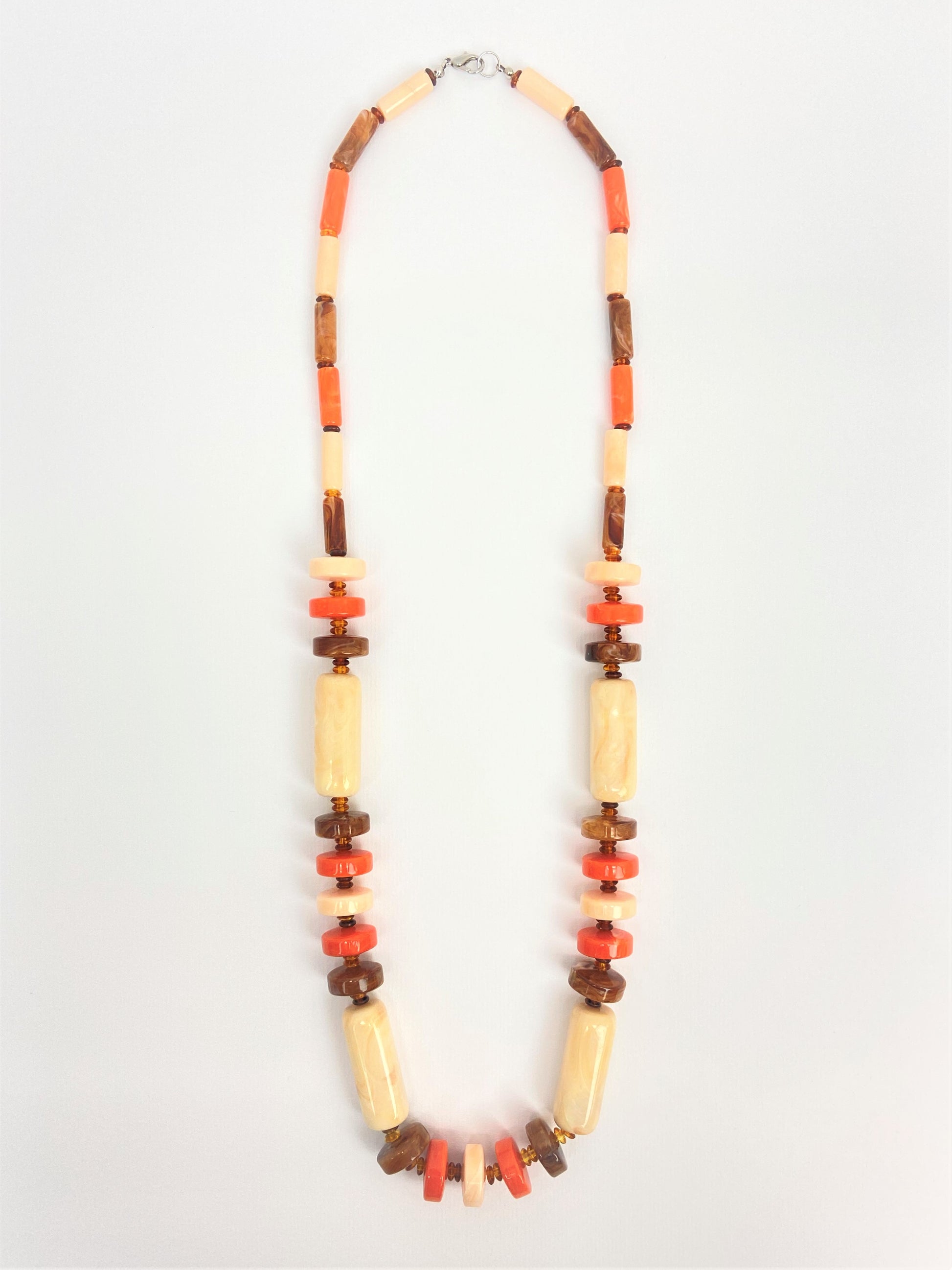 Maple Pumpkin Mixed Bead Necklace by Stage Jewellery with brown orange pale tones in vintage fashion style