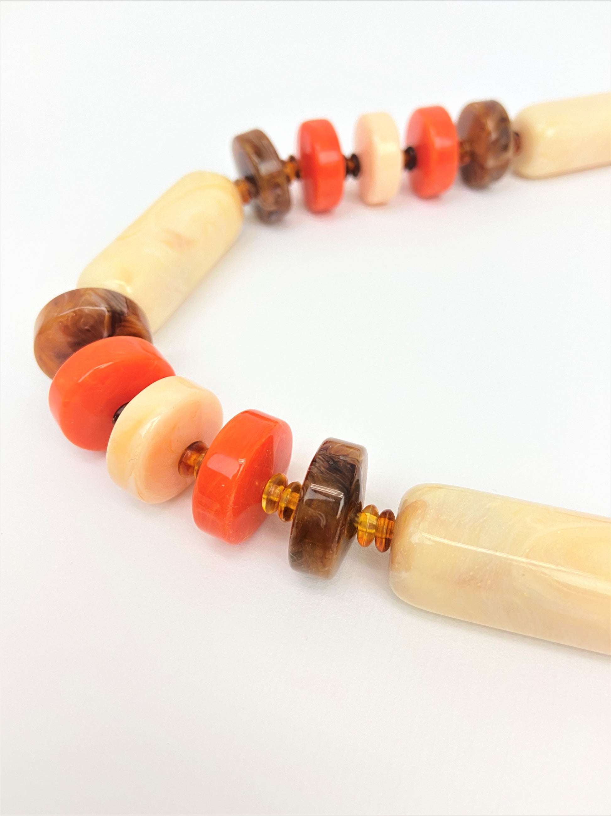 Maple Pumpkin Mixed Bead Necklace by Stage Jewellery with brown orange pale tones in vintage fashion style