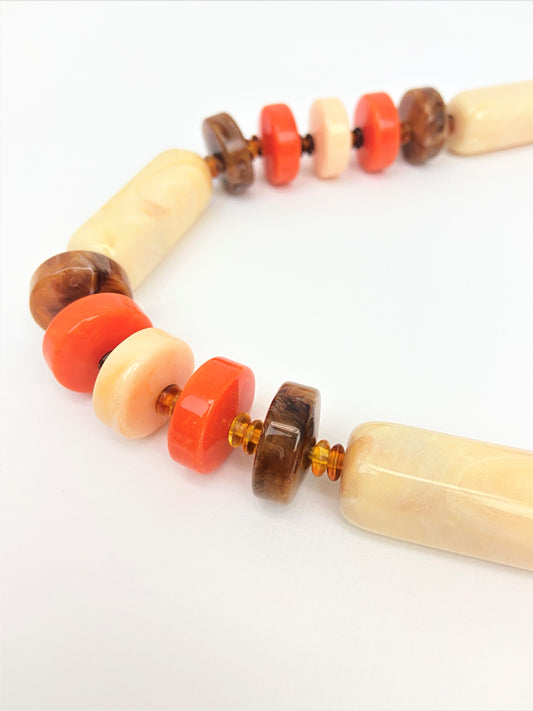 Maple Pumpkin Mixed Bead Necklace by Stage Jewellery with brown orange pale tones in vintage fashion style