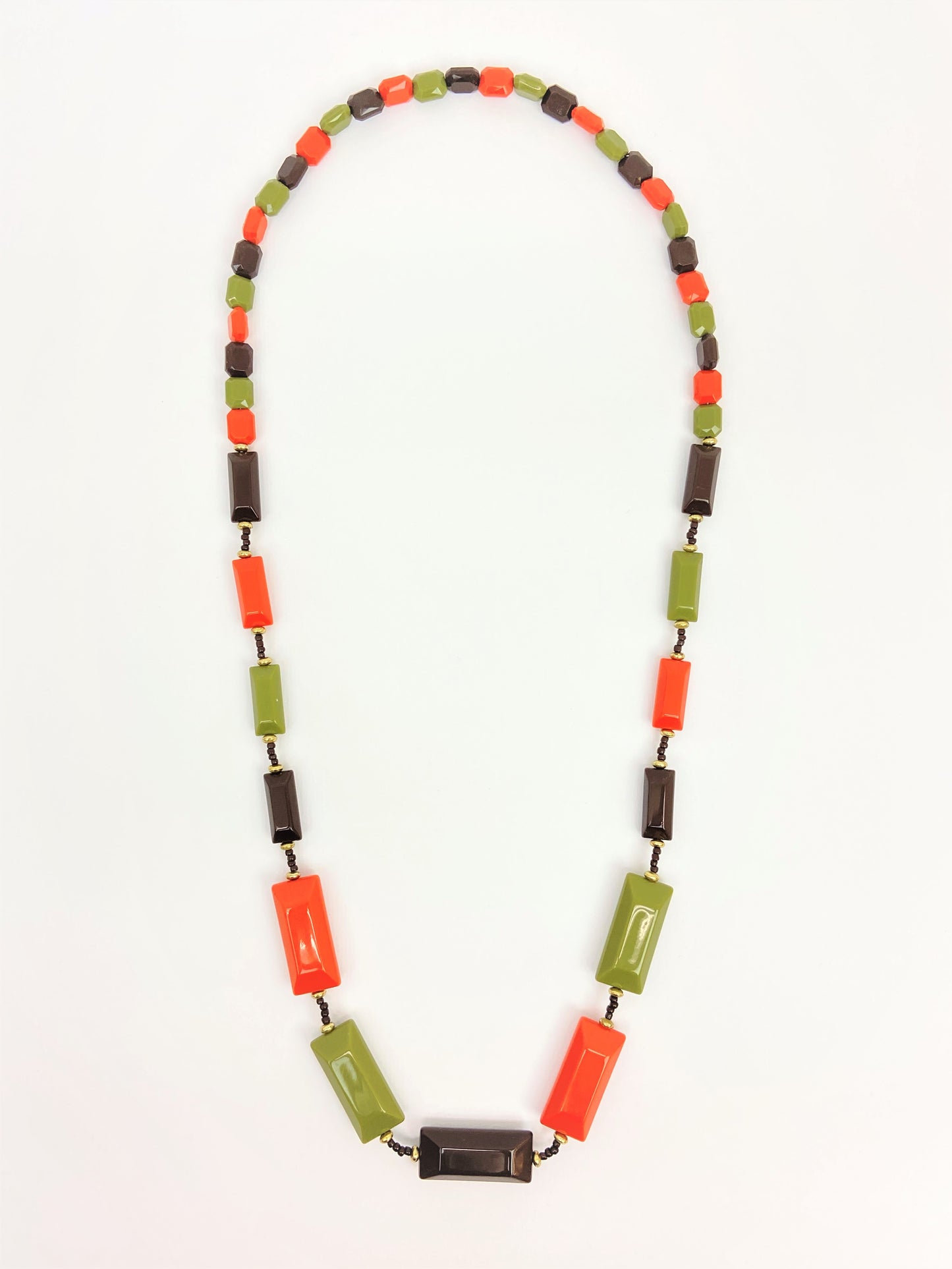 Autumn Tale Mixed Bead Necklace by Stage Jewellery with orange green brown beads in old school style
