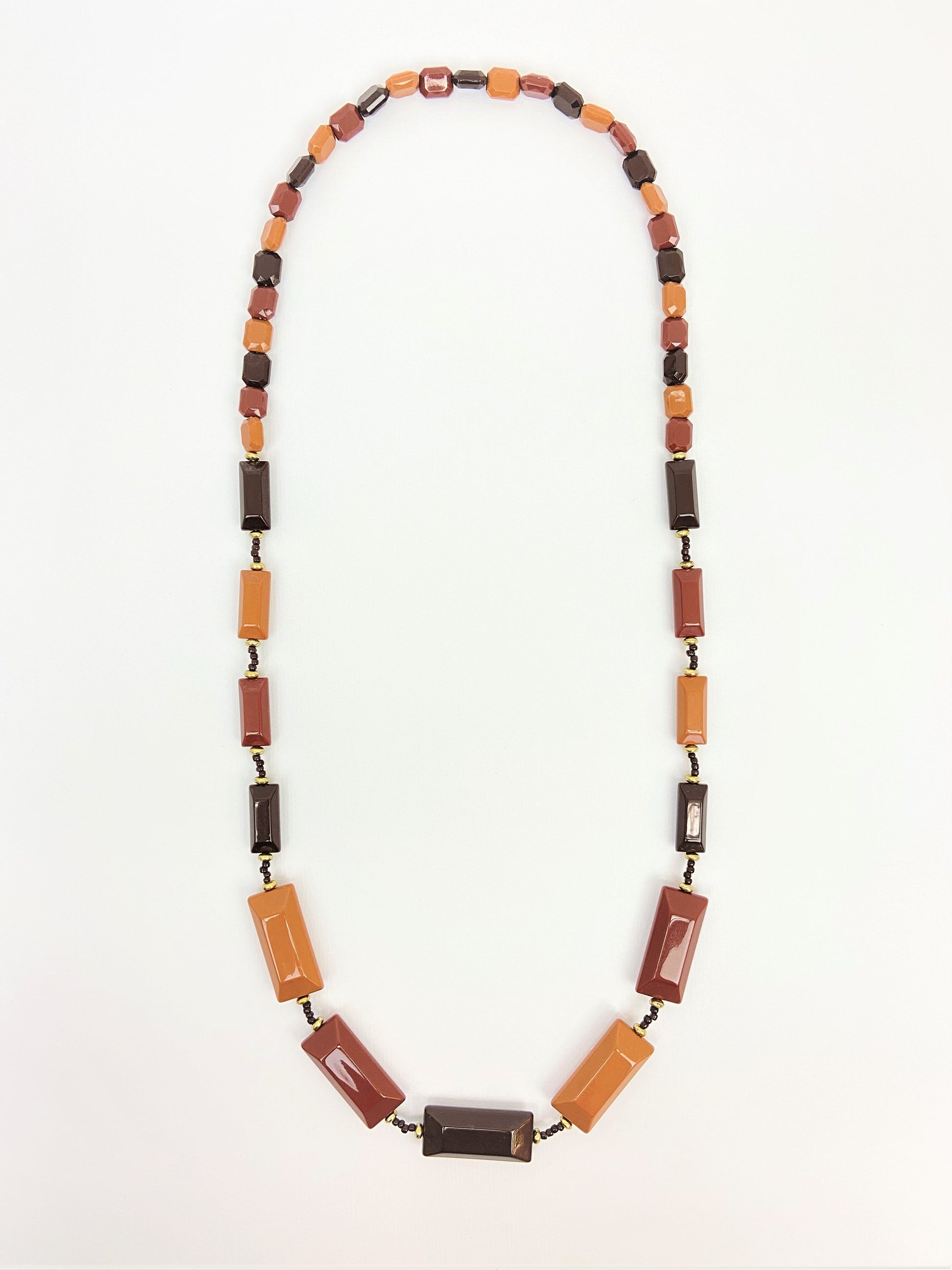 Warm Ochre Mixed Bead Necklace by Stage Jewellery with multicolour beads in brown tones