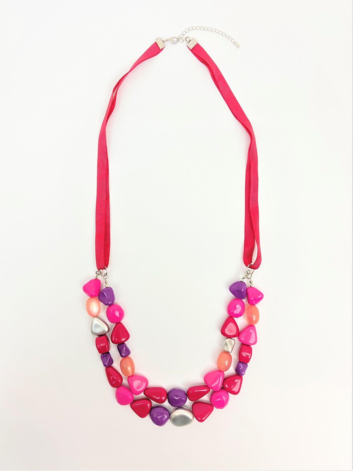 Magenta Ale Mixed Bead Necklace by Stage Jewellery in red pink purple tones