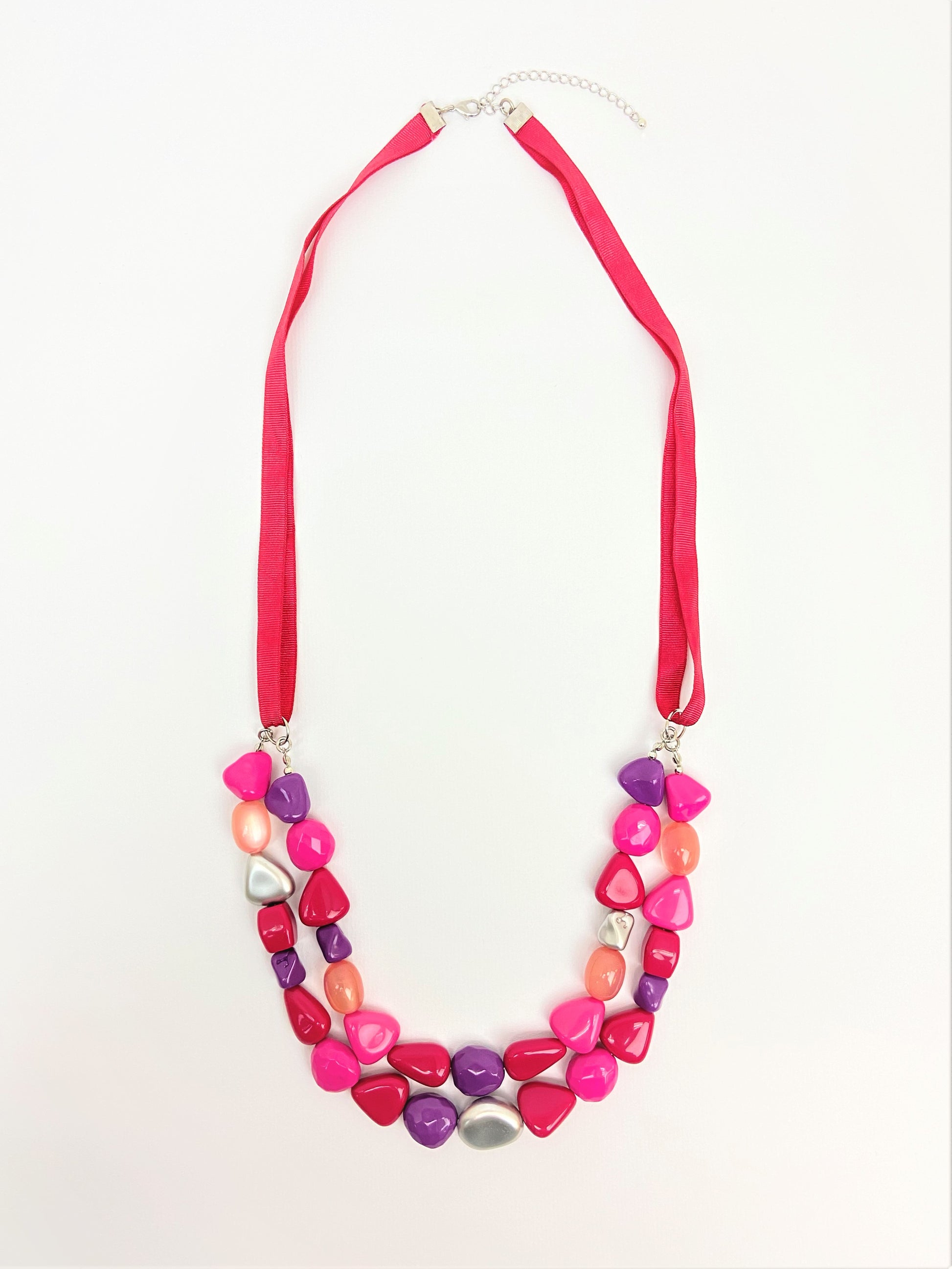 Magenta Ale Mixed Bead Necklace by Stage Jewellery in red pink purple tones