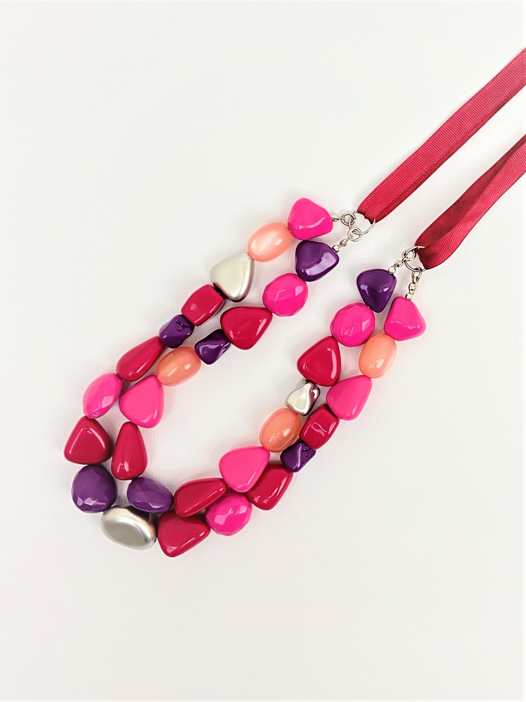 Magenta Ale Mixed Bead Necklace by Stage Jewellery in red pink purple tones