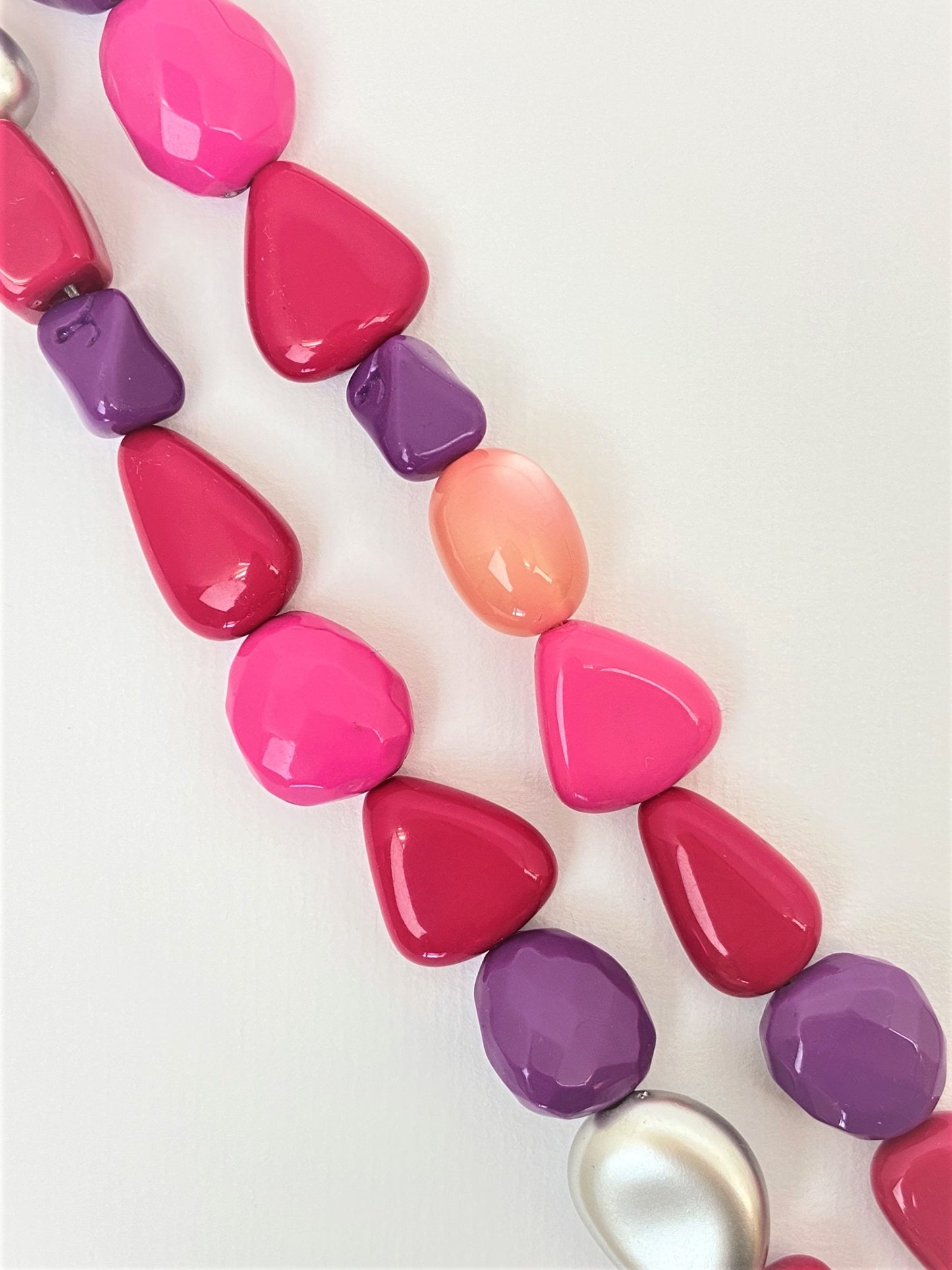 Magenta Ale Mixed Bead Necklace by Stage Jewellery in red pink purple tones