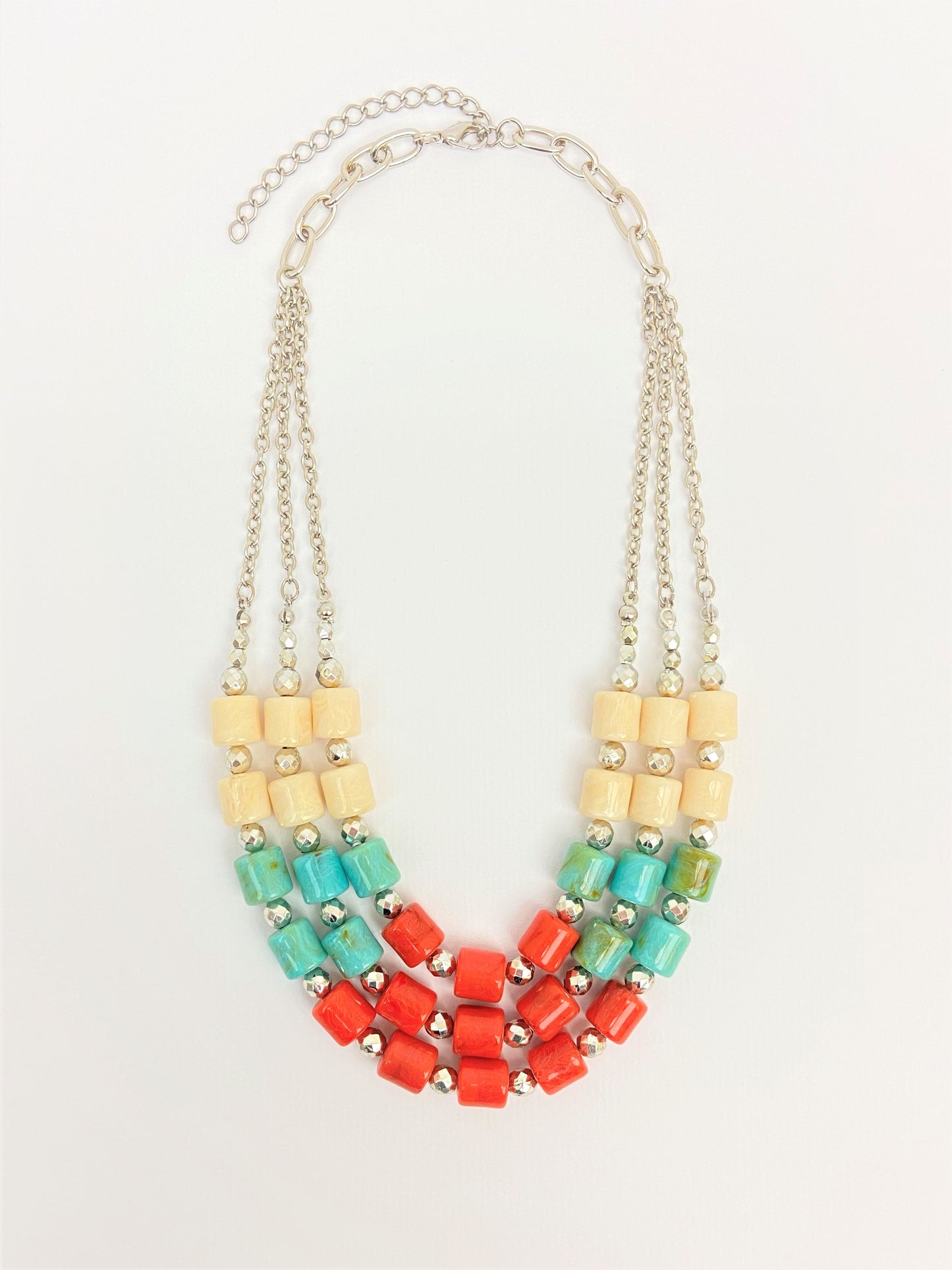 Reef Trio Mixed Bead Necklace by Stage Jewellery in red cyan ivory tones