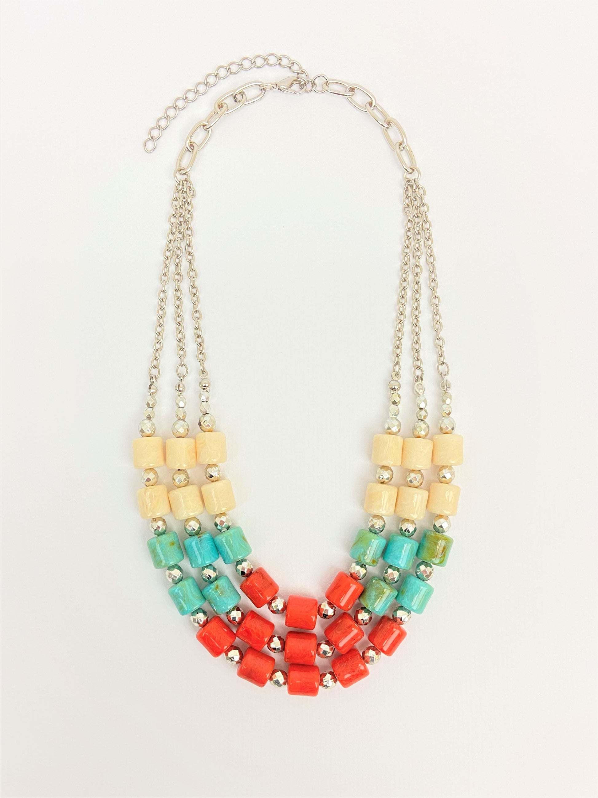 Reef Trio Mixed Bead Necklace by Stage Jewellery in red cyan ivory tones