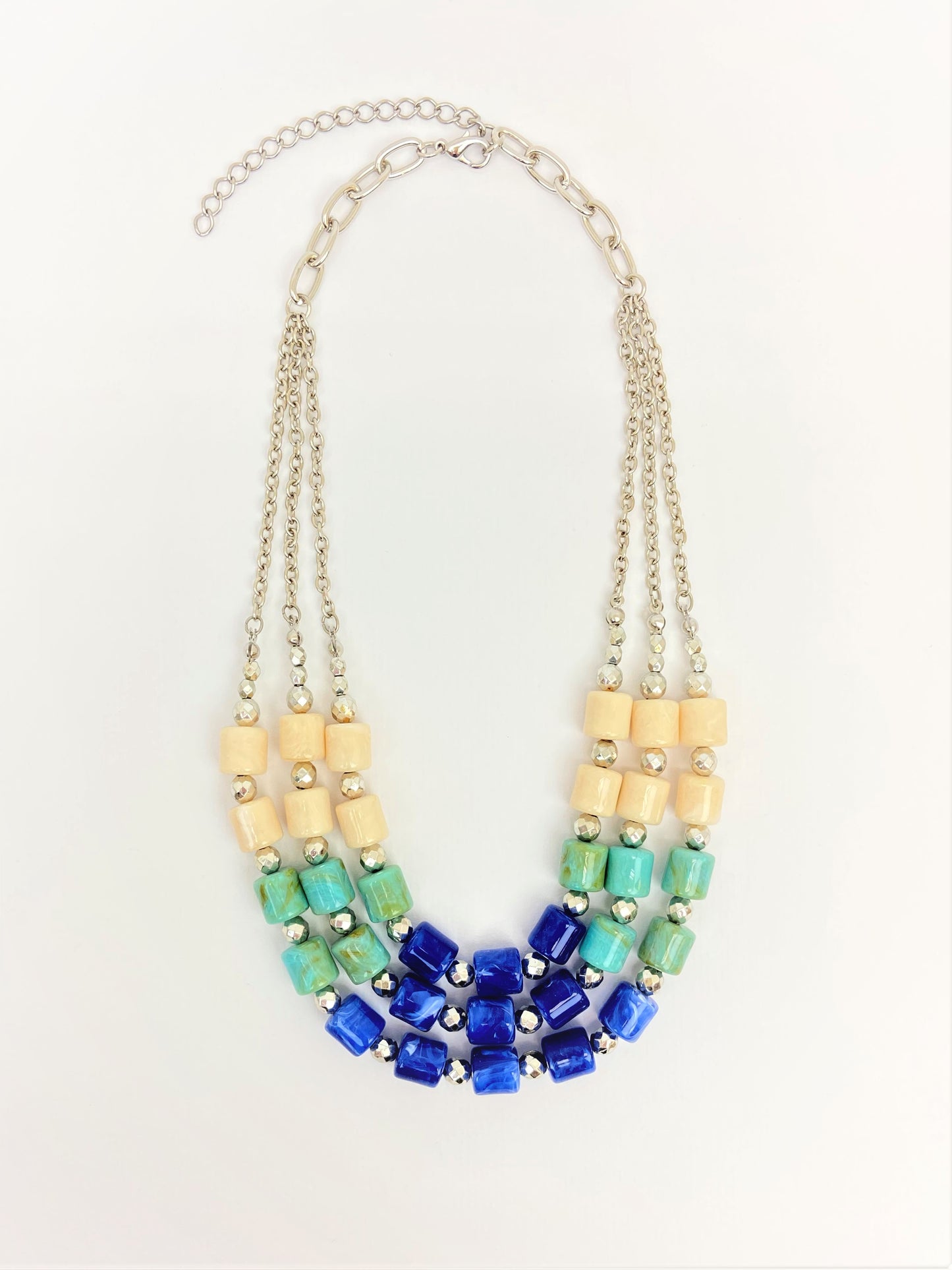 Ocean Trio Mixed Bead Necklace by Stage Jewellery in blue teal ivory tones