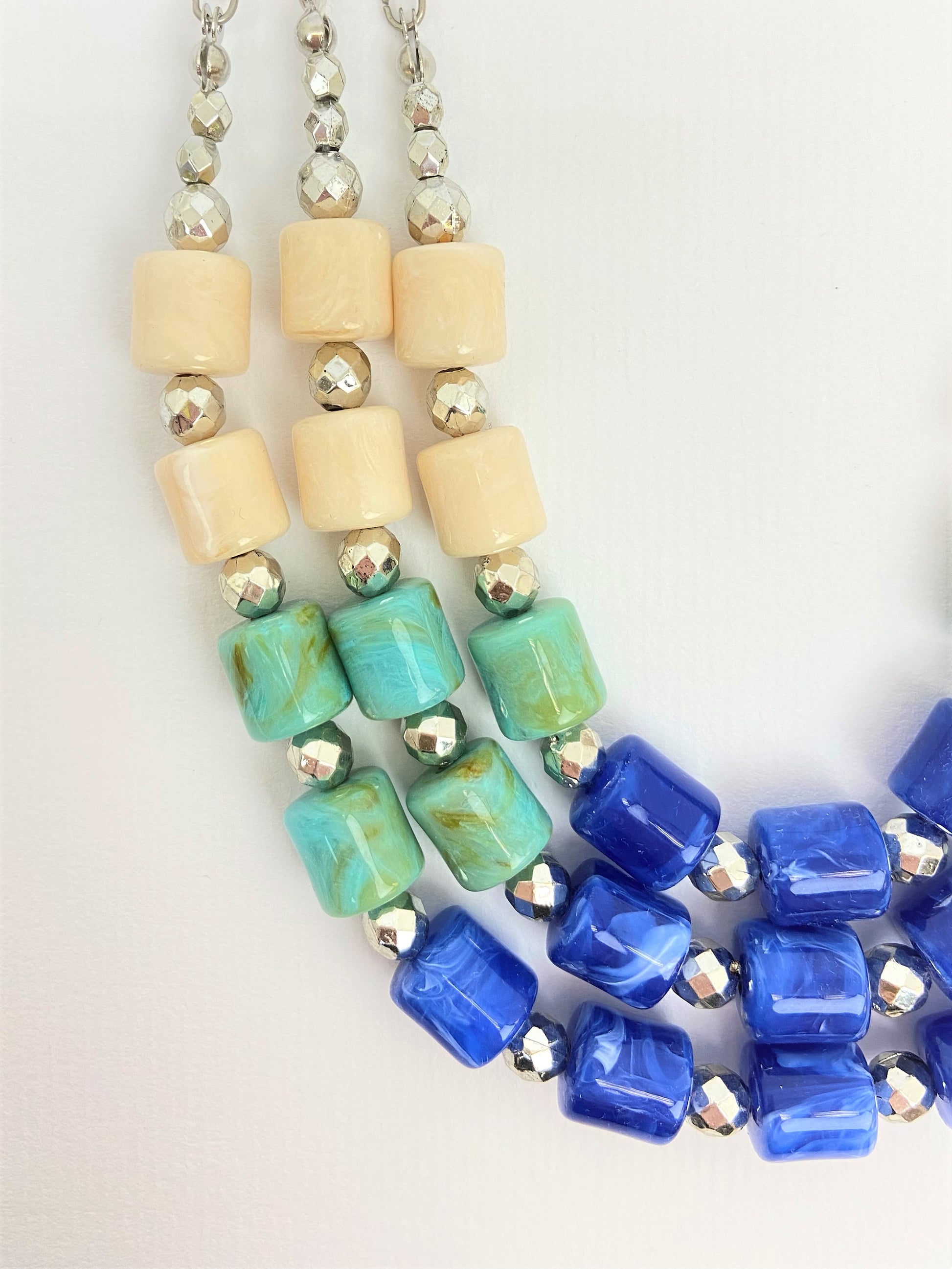 Ocean Trio Mixed Bead Necklace by Stage Jewellery in blue teal ivory tones