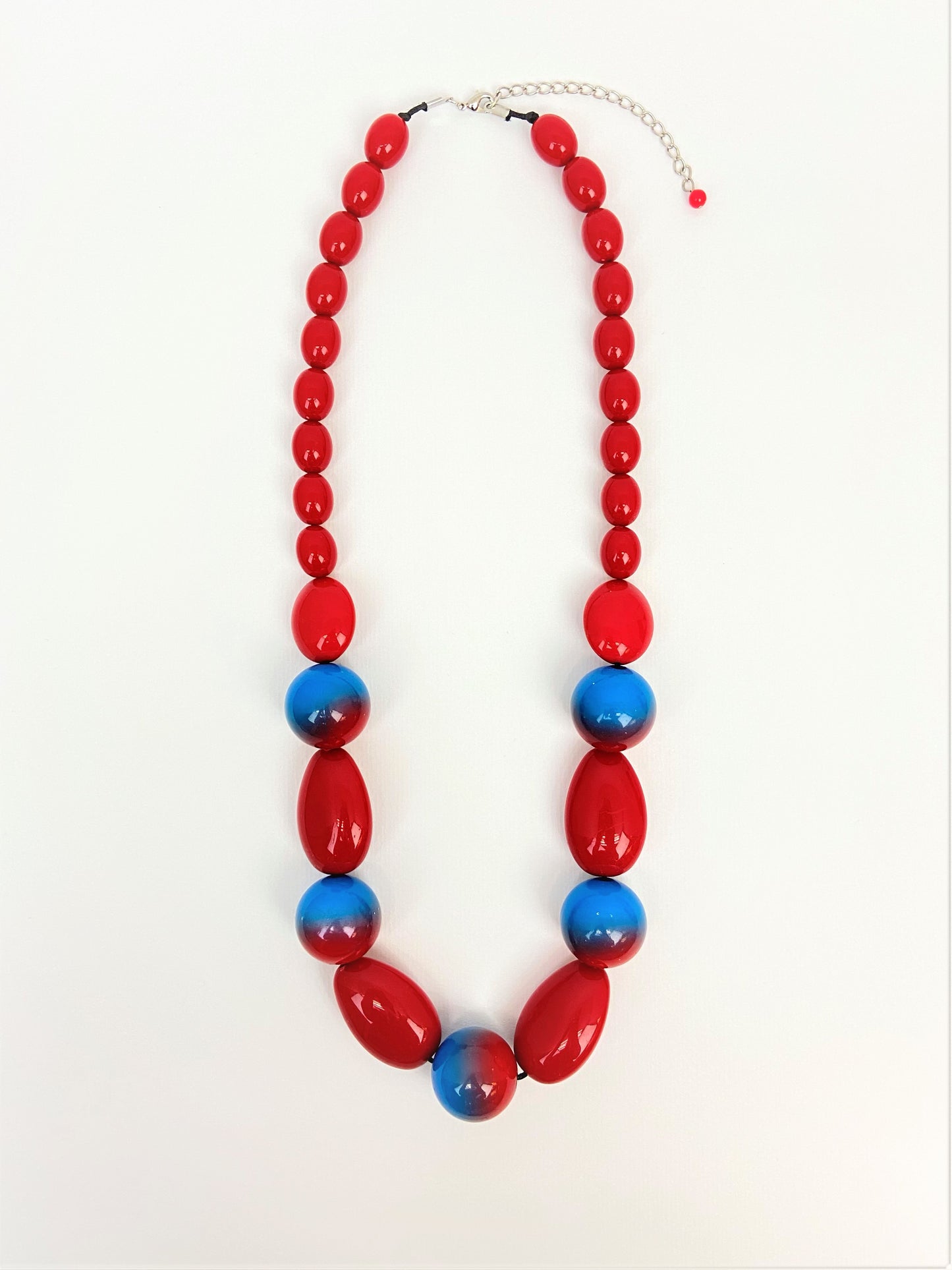 Ocean Flame Mixed Bead Necklace by Stage Jewellery with red blue tones in bold fashion style