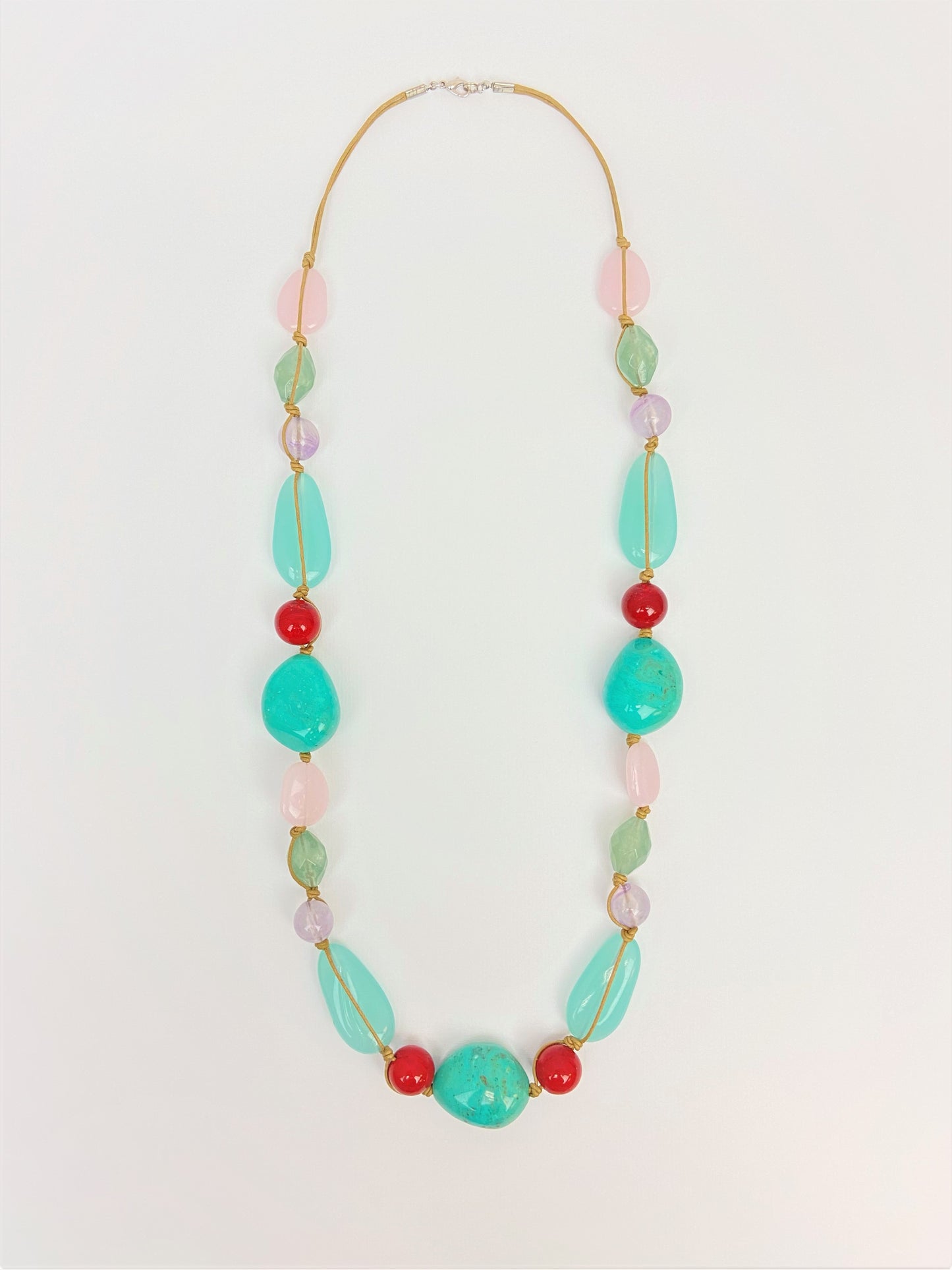 Aqua Zen Mixed Bead Necklace by Stage Jewellery in teal green pink violet tones