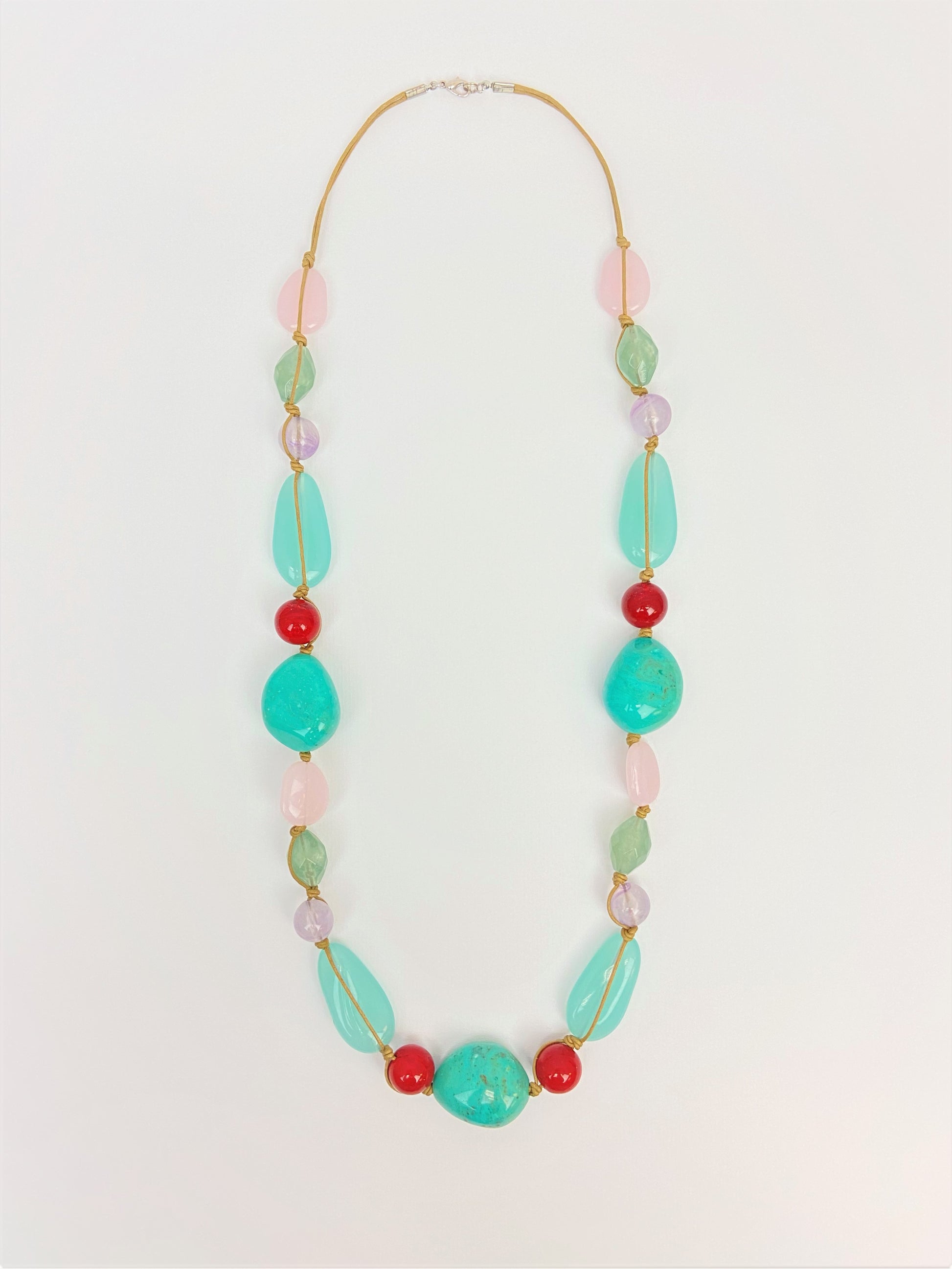 Aqua Zen Mixed Bead Necklace by Stage Jewellery in teal green pink violet tones