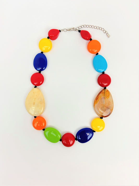 Chroma Pebbles Mixed Bead Necklace by Stage Jewellery with multicolour flat beads