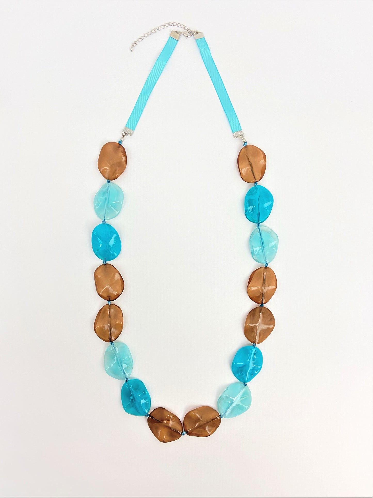 Aqua Petal Bead Necklace by Stage Jewellery in Blue Cyan Brown