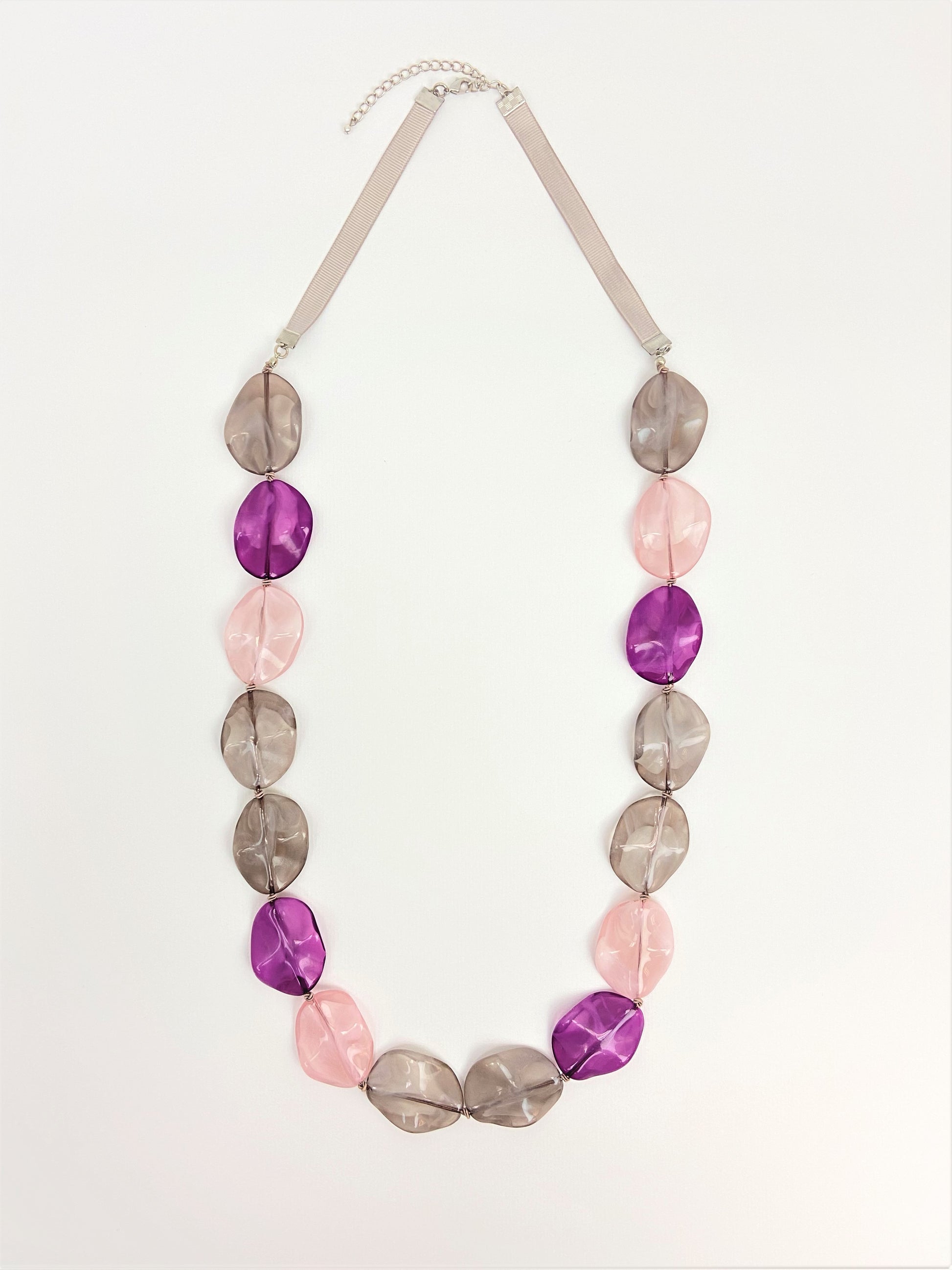 Rosy Orchid Petal Bead Necklace by Stage Jewellery in purple pink grey tones