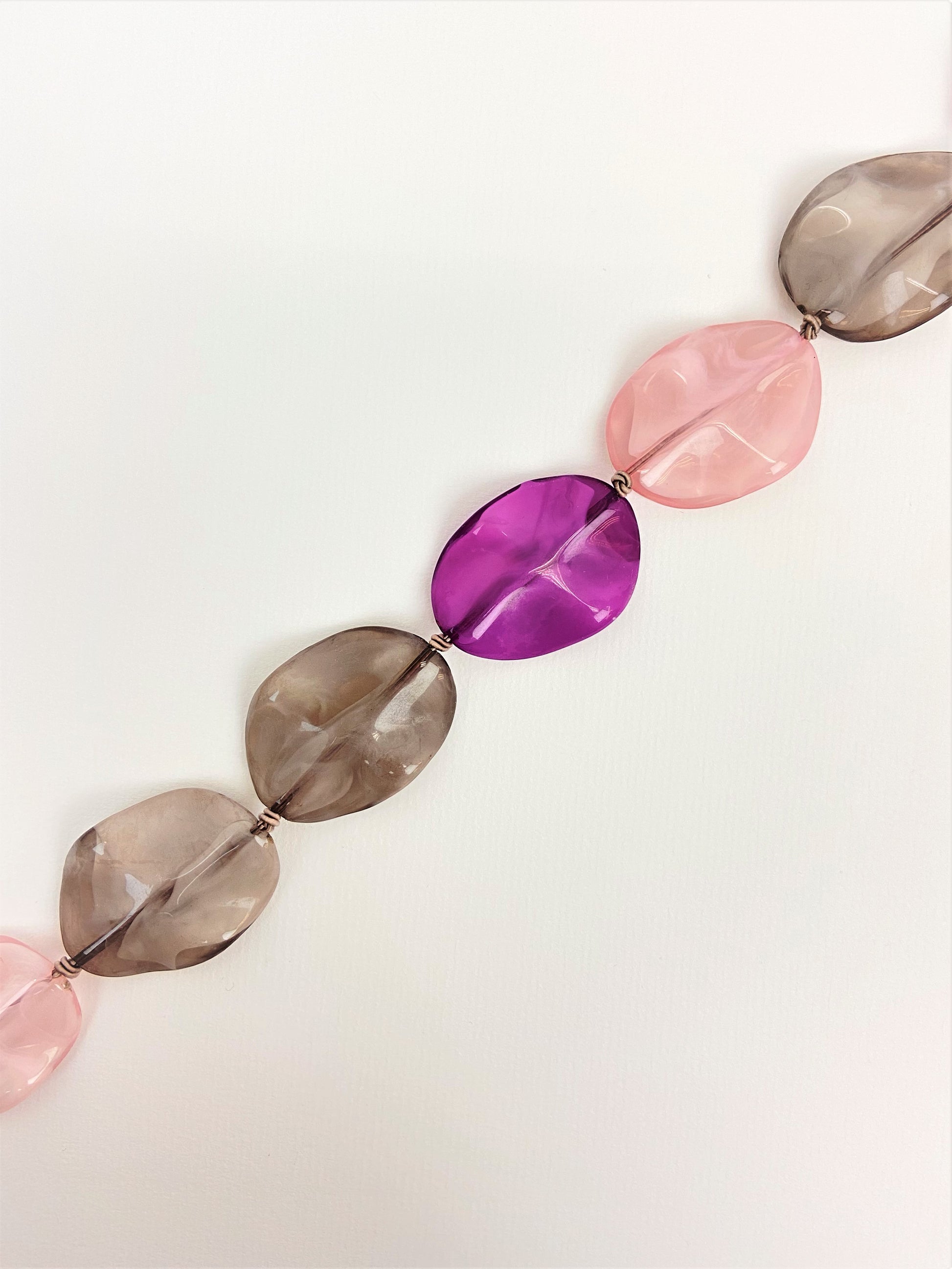 Rosy Orchid Petal Bead Necklace by Stage Jewellery in purple pink grey tones