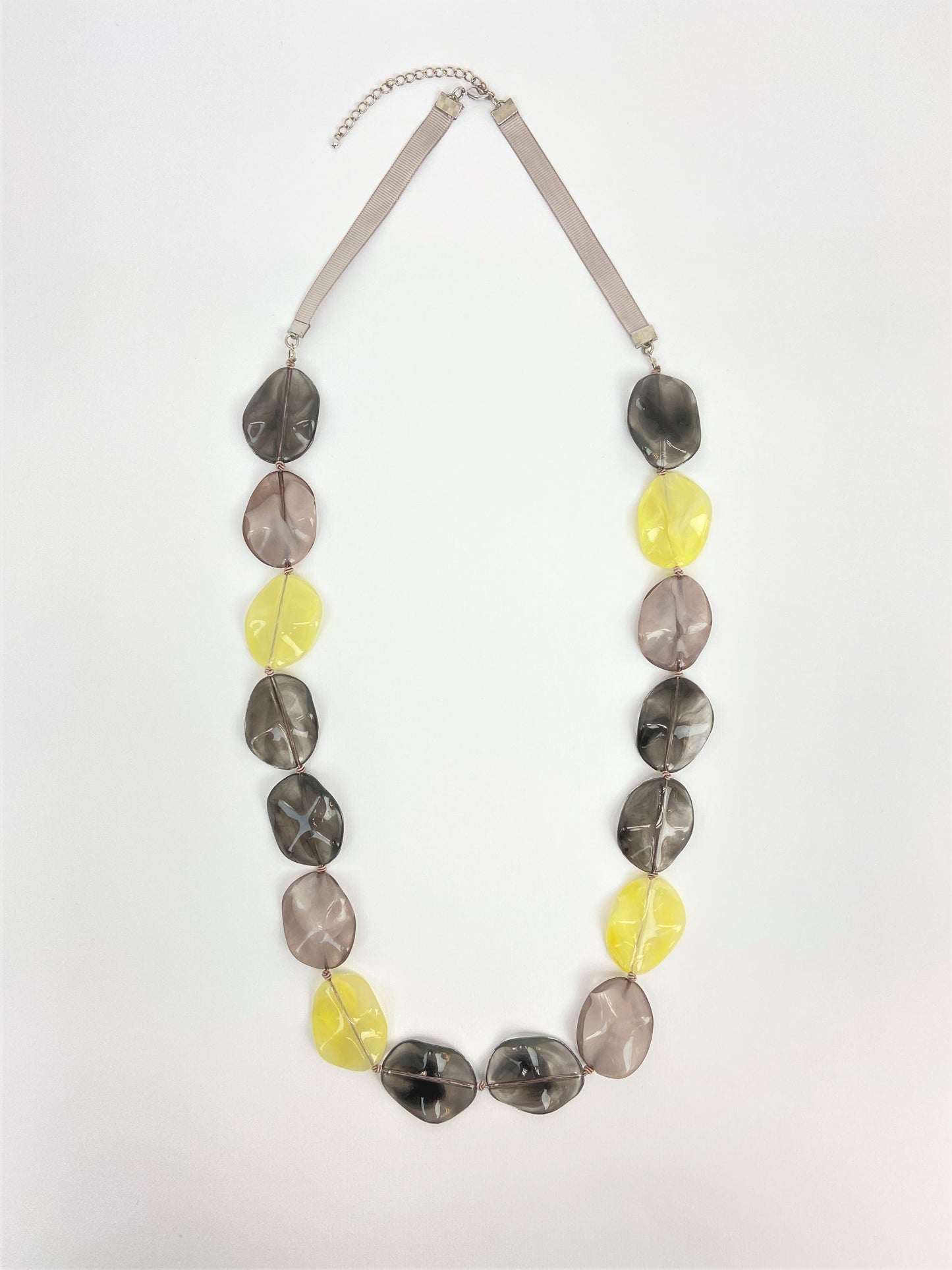 Lemon Dusk Petal Bead Necklace by Stage Jewellery in yellow and grey tones
