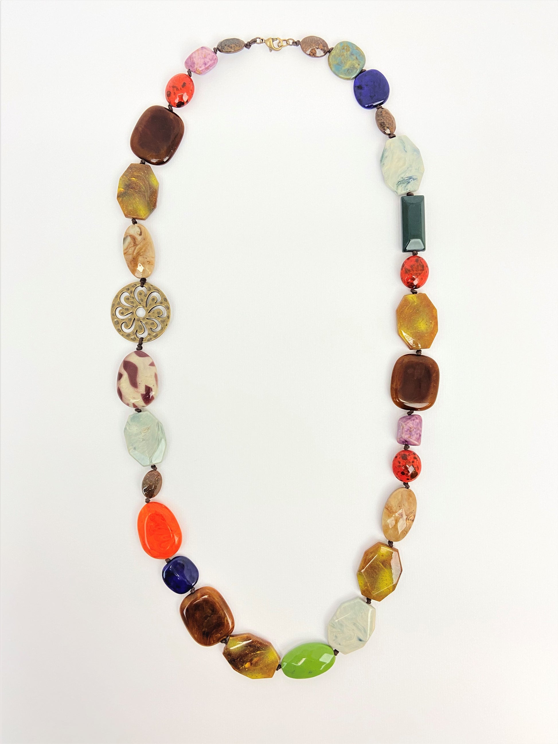 Mount Pizazz Long Bead Necklace by Stage Jewellery with multicolour beads and unique retro vintage fashion style