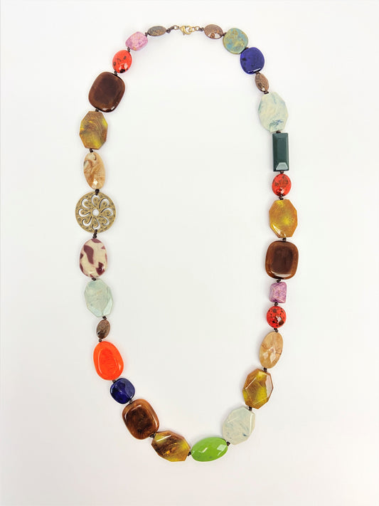 Mount Pizazz Long Bead Necklace by Stage Jewellery with multicolour beads and unique retro vintage fashion style