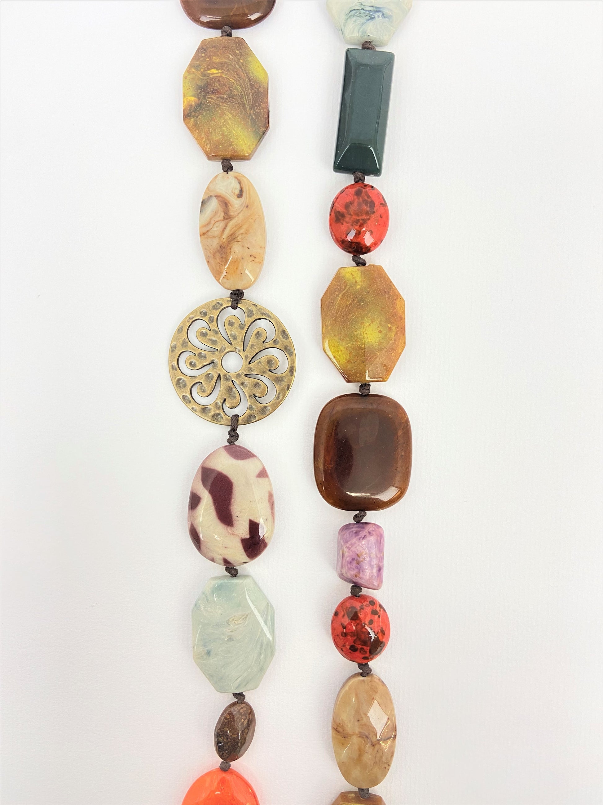 Mount Pizazz Long Bead Necklace by Stage Jewellery with multicolour beads and unique retro vintage fashion style
