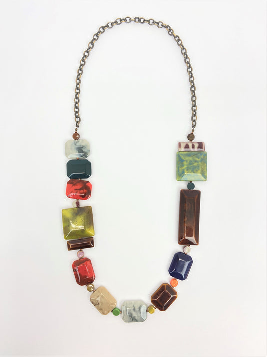 Quartette Fortress Mixed Bead Necklace by Stage Jewellery with unique multicolour beads in vintage fashion style