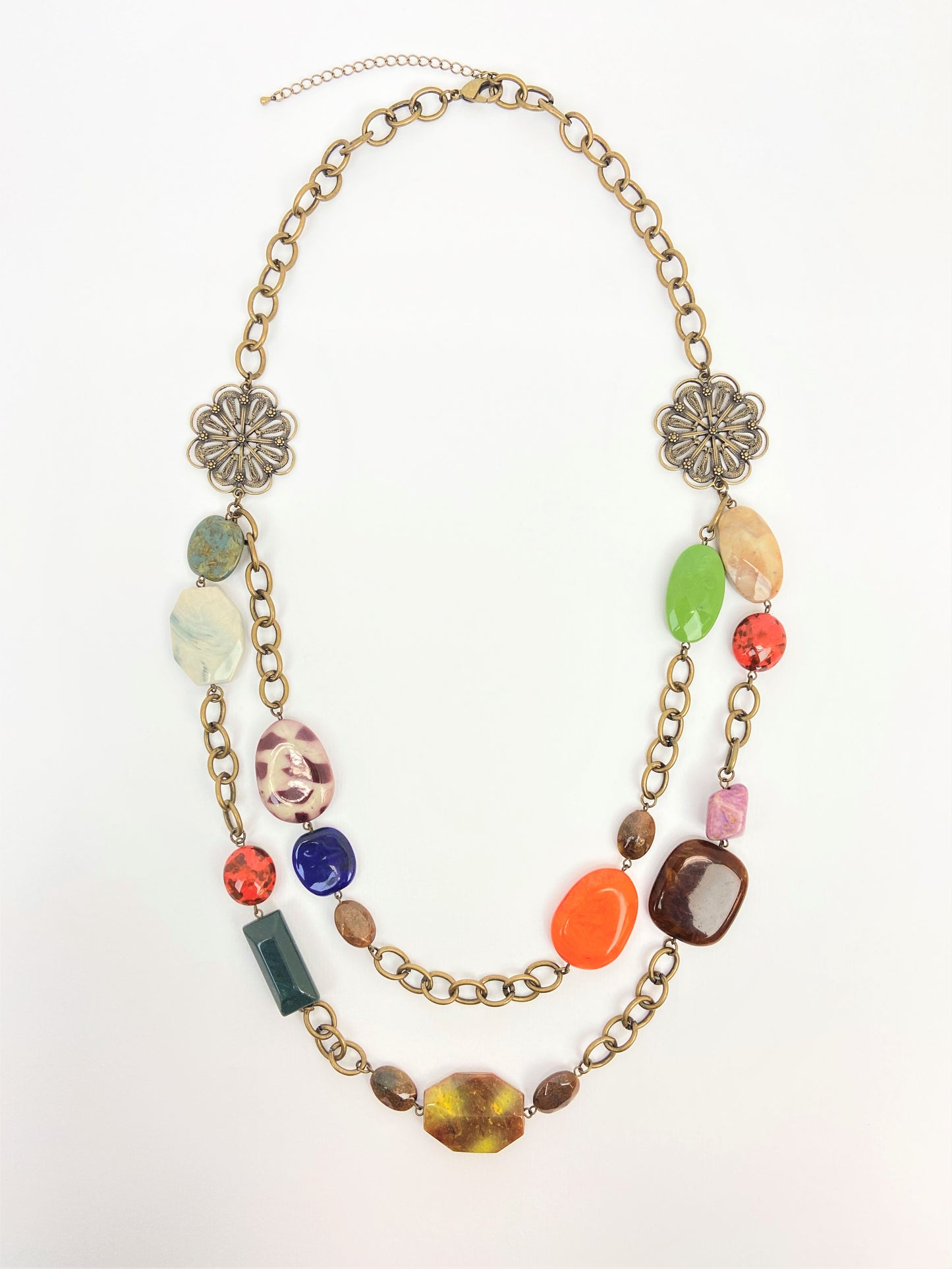 Mount Pizazz Bead Chain Necklace by Stage Jewellery in retro vintage fashion style with multicolour beads