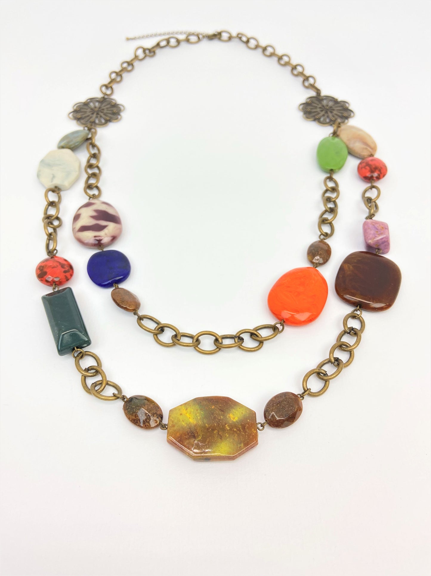 Mount Pizazz Bead Chain Necklace by Stage Jewellery in retro vintage fashion style with multicolour beads