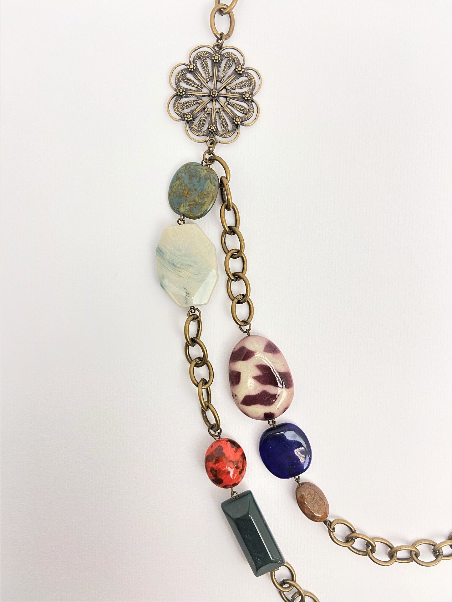 Mount Pizazz Bead Chain Necklace by Stage Jewellery in retro vintage fashion style with multicolour beads