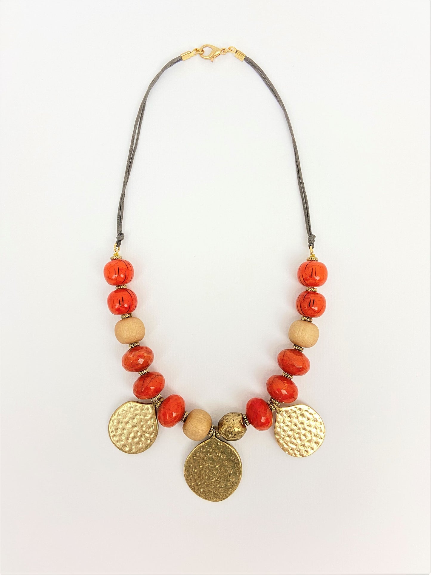 Pumpkin Buttermilk Mixed Bead Necklace by Stage Jewellery with unique beads in orange and metallic tones