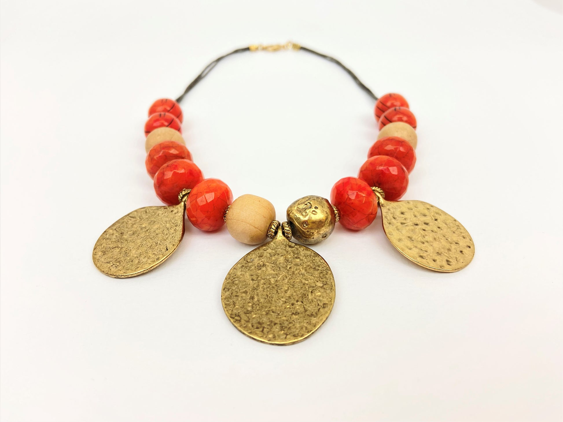 Pumpkin Buttermilk Mixed Bead Necklace by Stage Jewellery with unique beads in orange and metallic tones