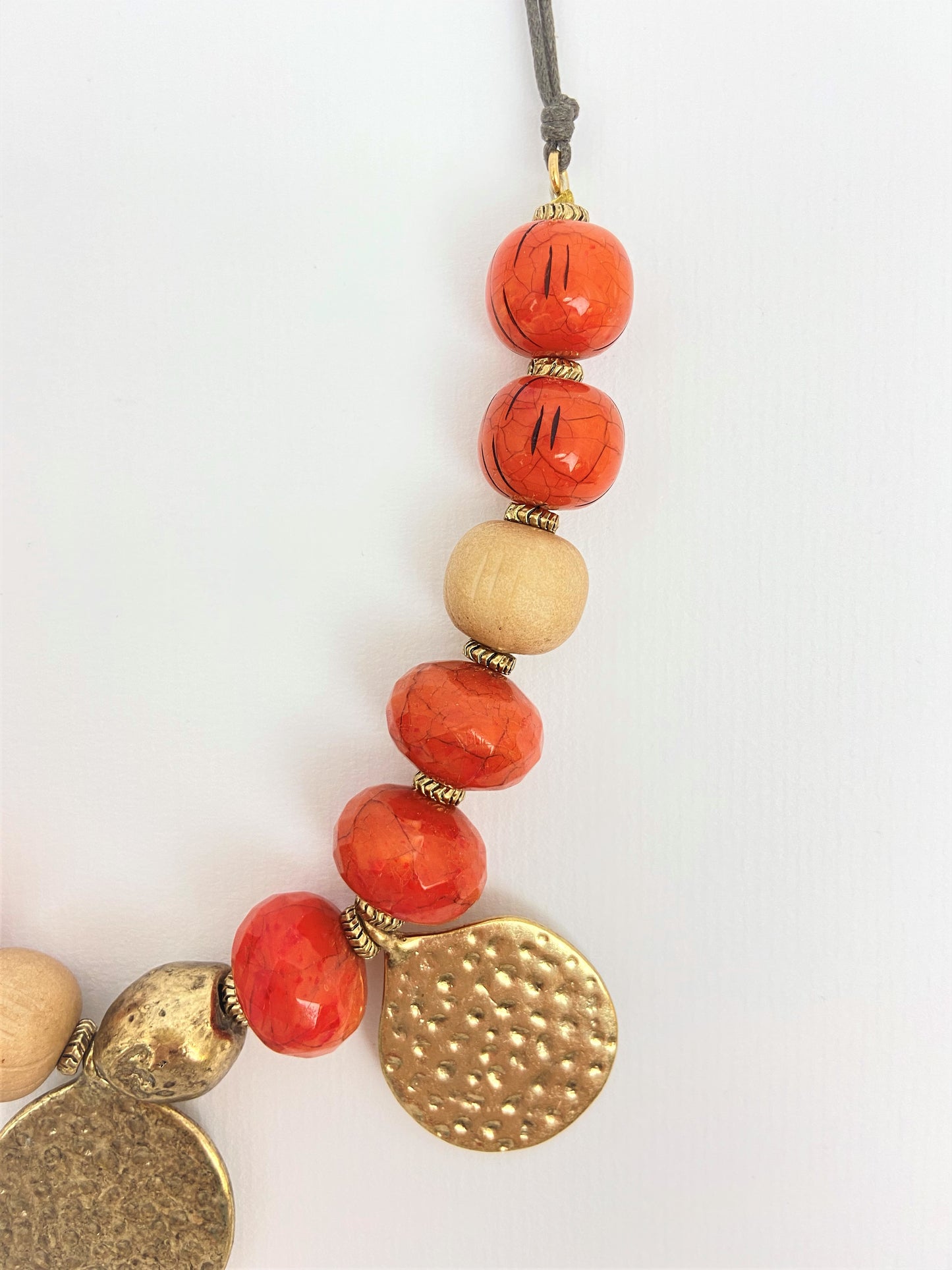 Pumpkin Buttermilk Mixed Bead Necklace by Stage Jewellery with unique beads in orange and metallic tones