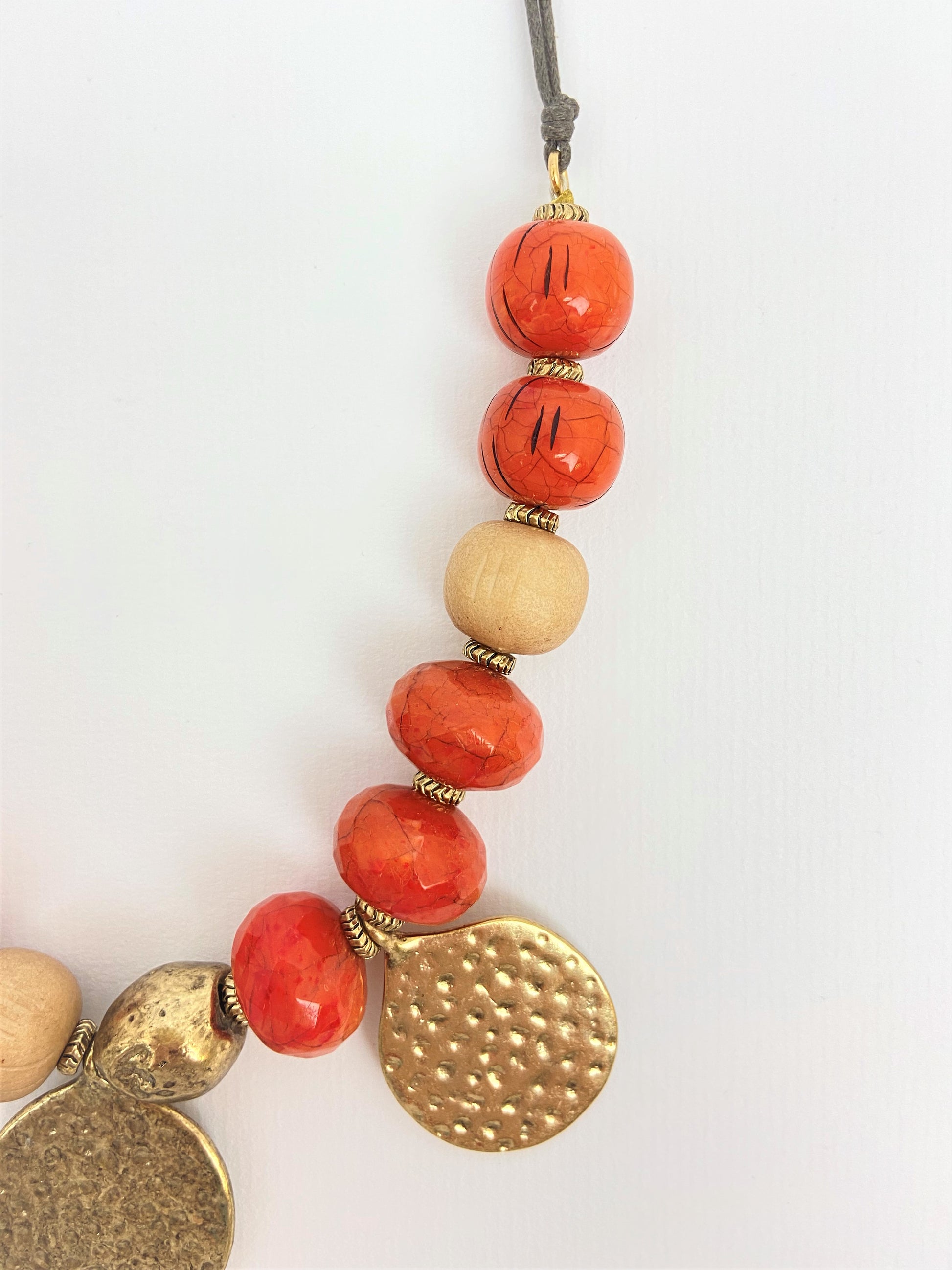 Pumpkin Buttermilk Mixed Bead Necklace by Stage Jewellery with unique beads in orange and metallic tones
