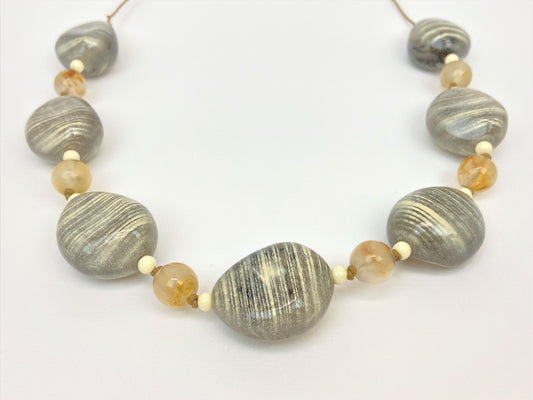 Baloo Dylan Mixed Bead Necklace by Stage Jewellery in neutral tones and retro fashion style