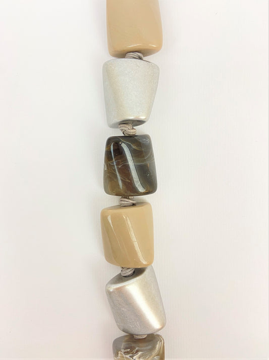 Skylar Birch Mixed Bead Necklace by Stage Jewellery with bold chunky fashion beads in neutral tones