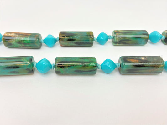 Celestino Mixed Bead Necklace by Stage Jewellery with Teal Cyan Peacock beads