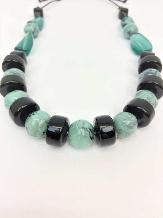 Lagoon Verna Mixed Bead Necklace by Stage Jewellery in black and green tones