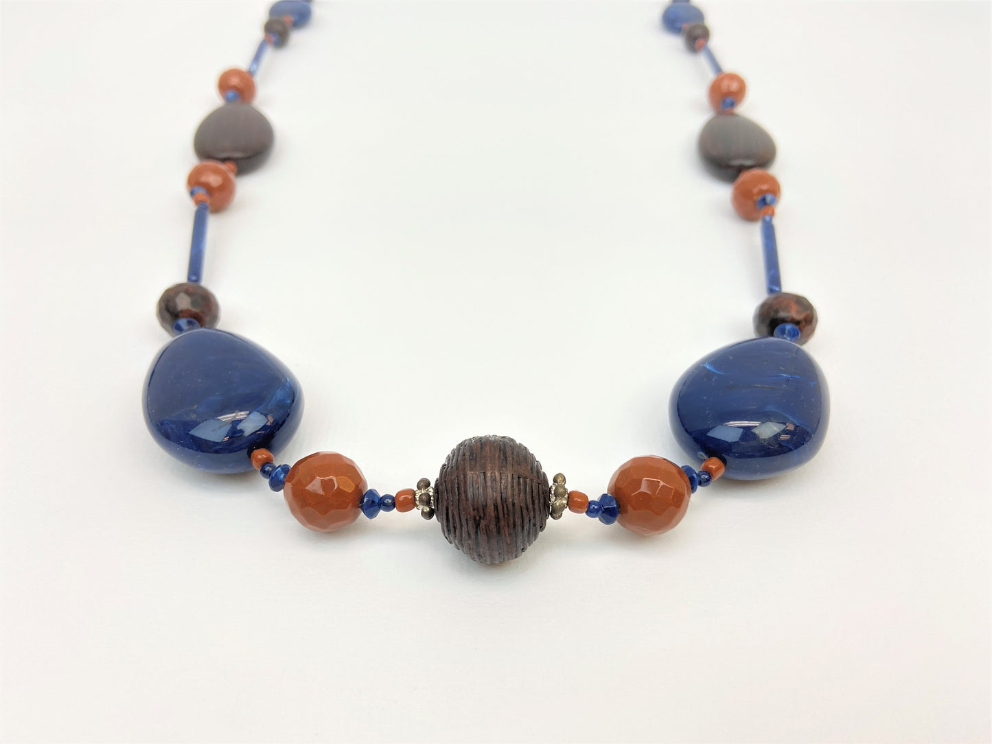 Royal Chancery Mixed Bead Necklace by Stage Jewellery in brown blue tones