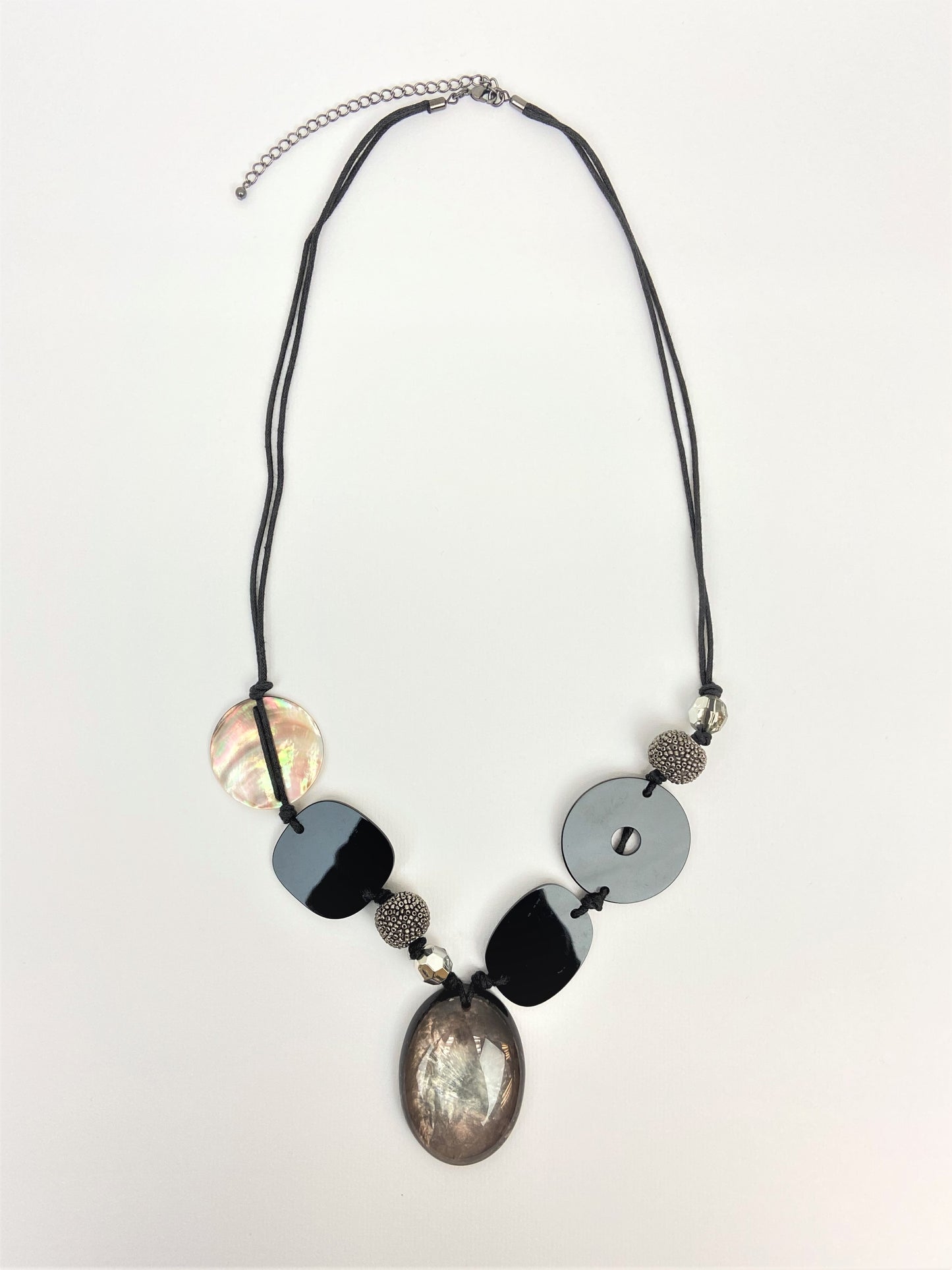 Protoceratops Mixed Bead Necklace by Stage Jewellery with unique beads in black and metallic tones