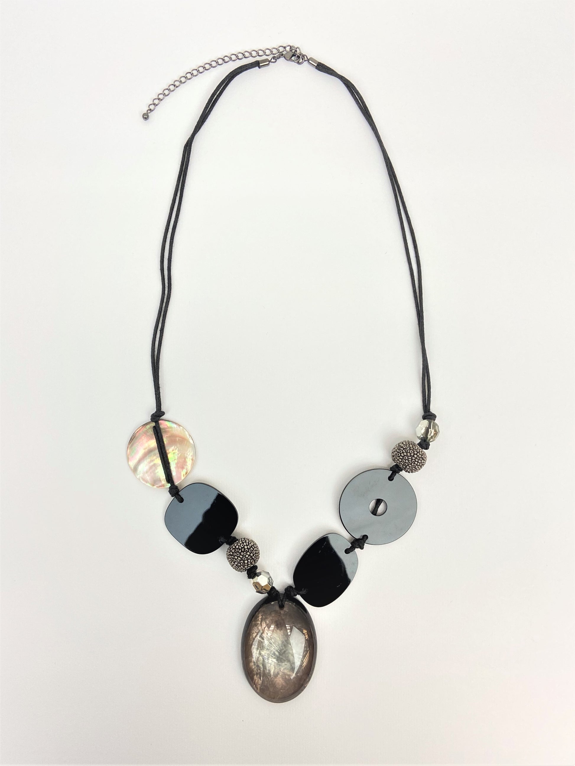 Protoceratops Mixed Bead Necklace by Stage Jewellery with unique beads in black and metallic tones