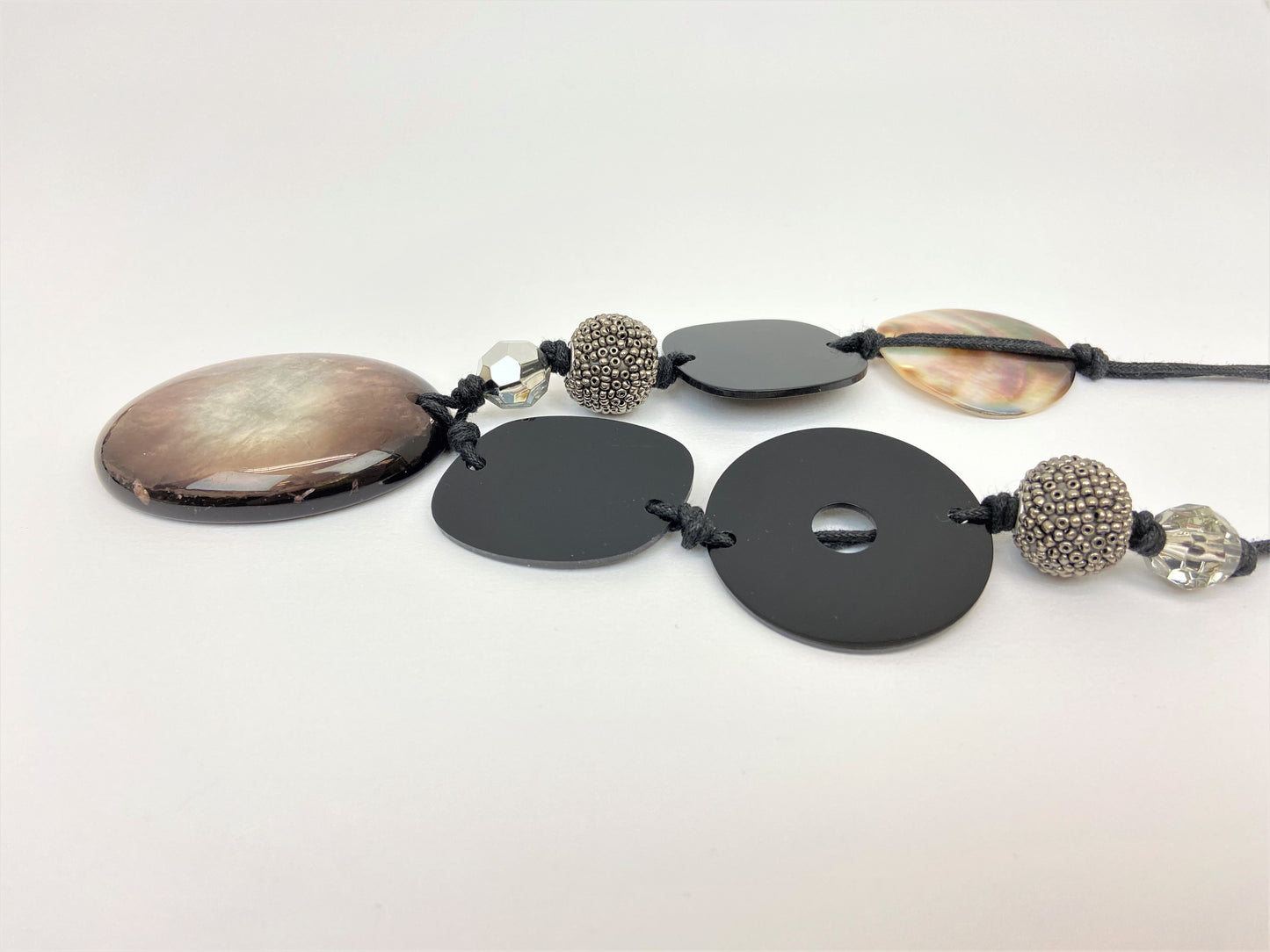 Protoceratops Mixed Bead Necklace by Stage Jewellery with unique beads in black and metallic tones