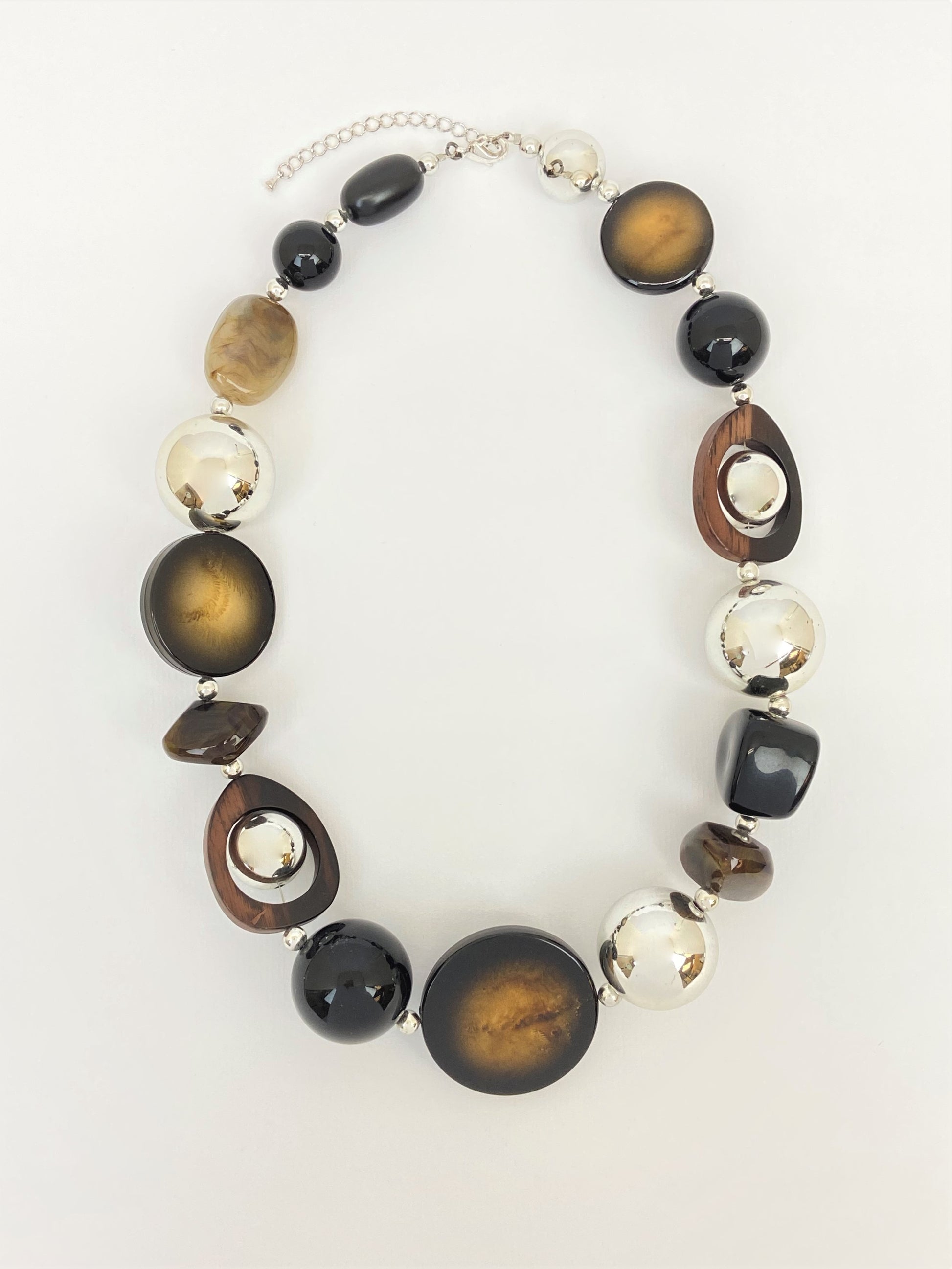 Bendis Moon Mixed Bead Neclace by Stage Jewellery with earth and metallic tones in unique fashion