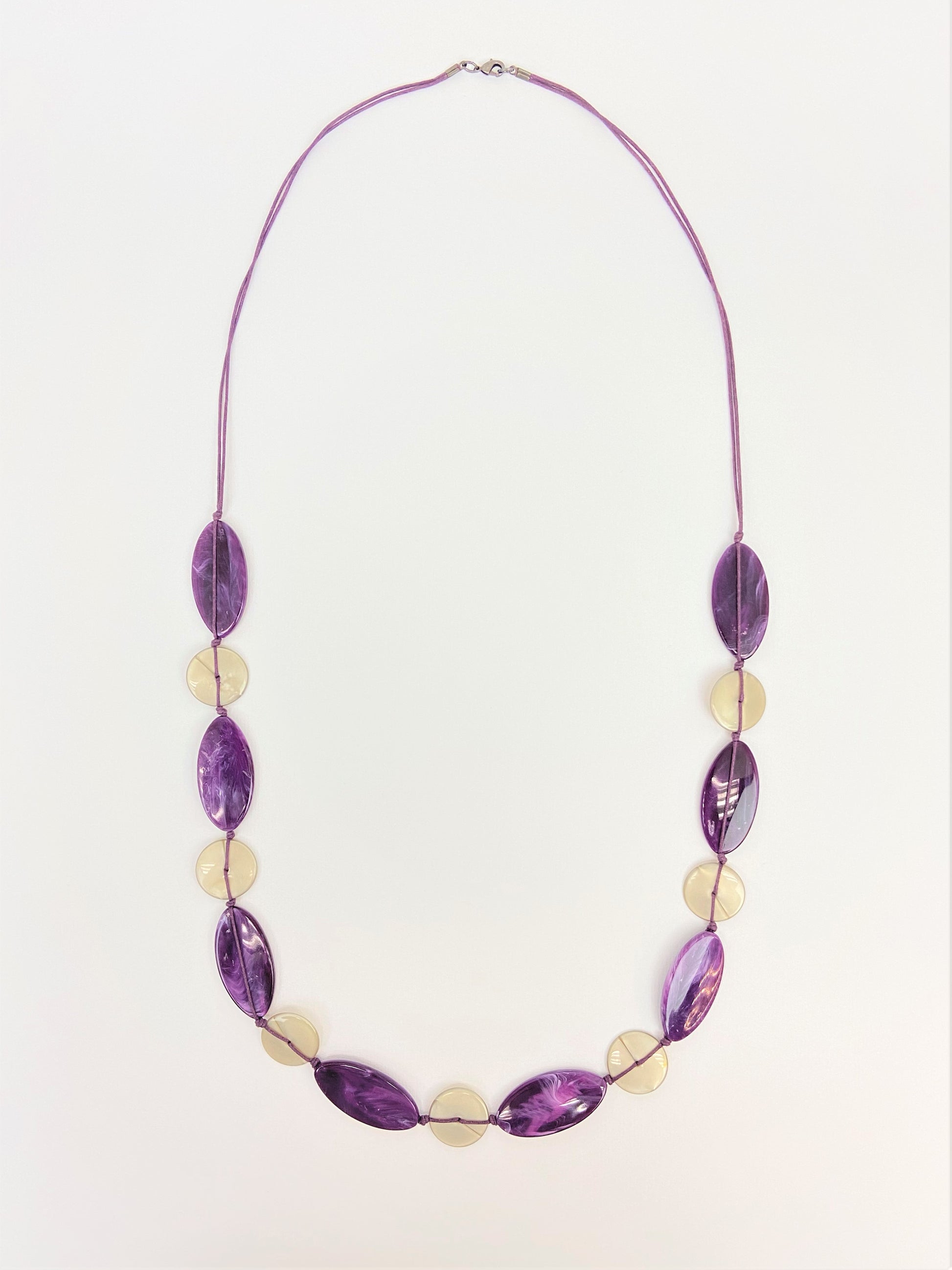 Leda Evolet Mixed Bead Necklace by Stage Jewellery in purple and white tones