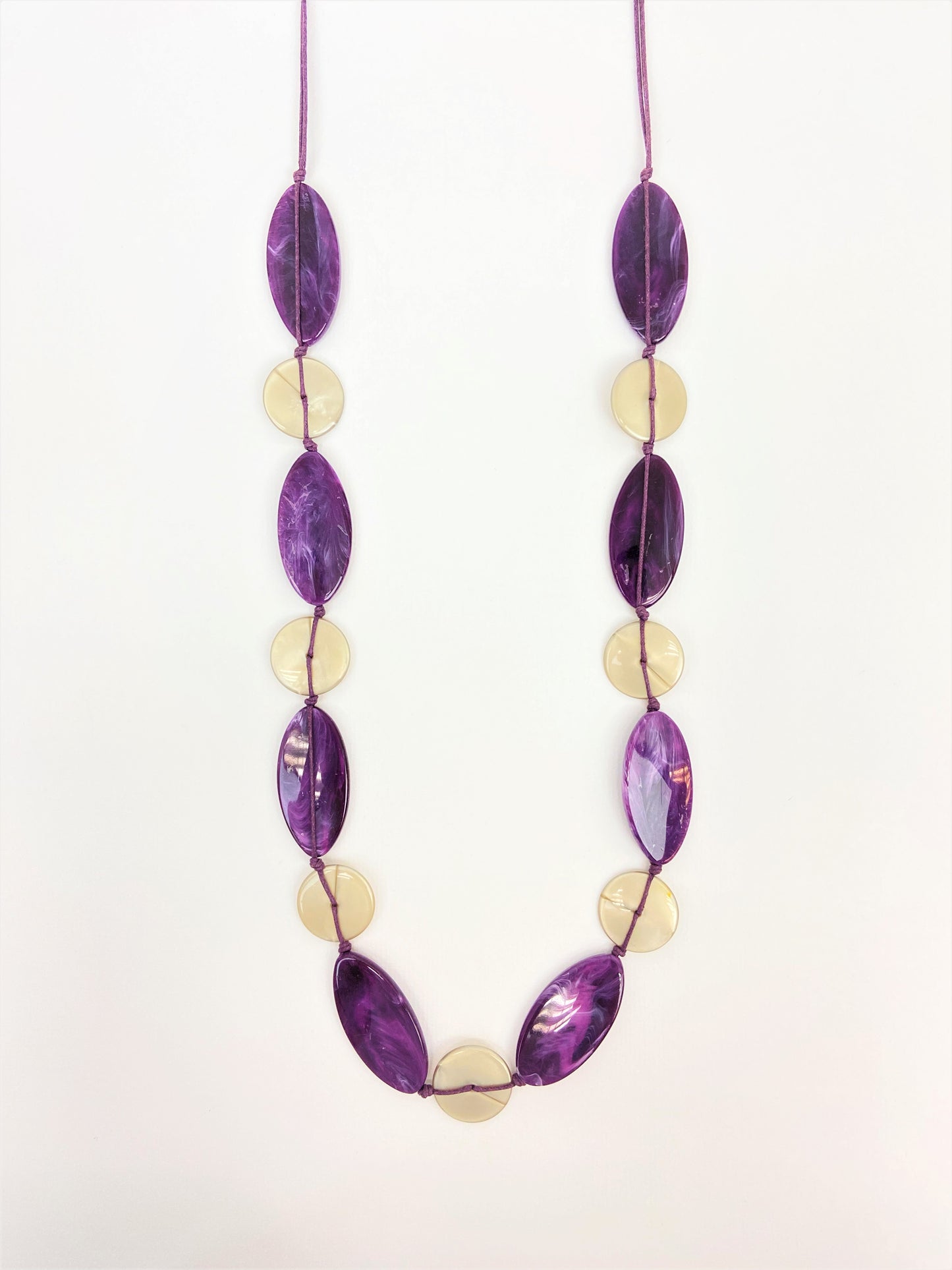 Leda Evolet Mixed Bead Necklace by Stage Jewellery in purple and white tones