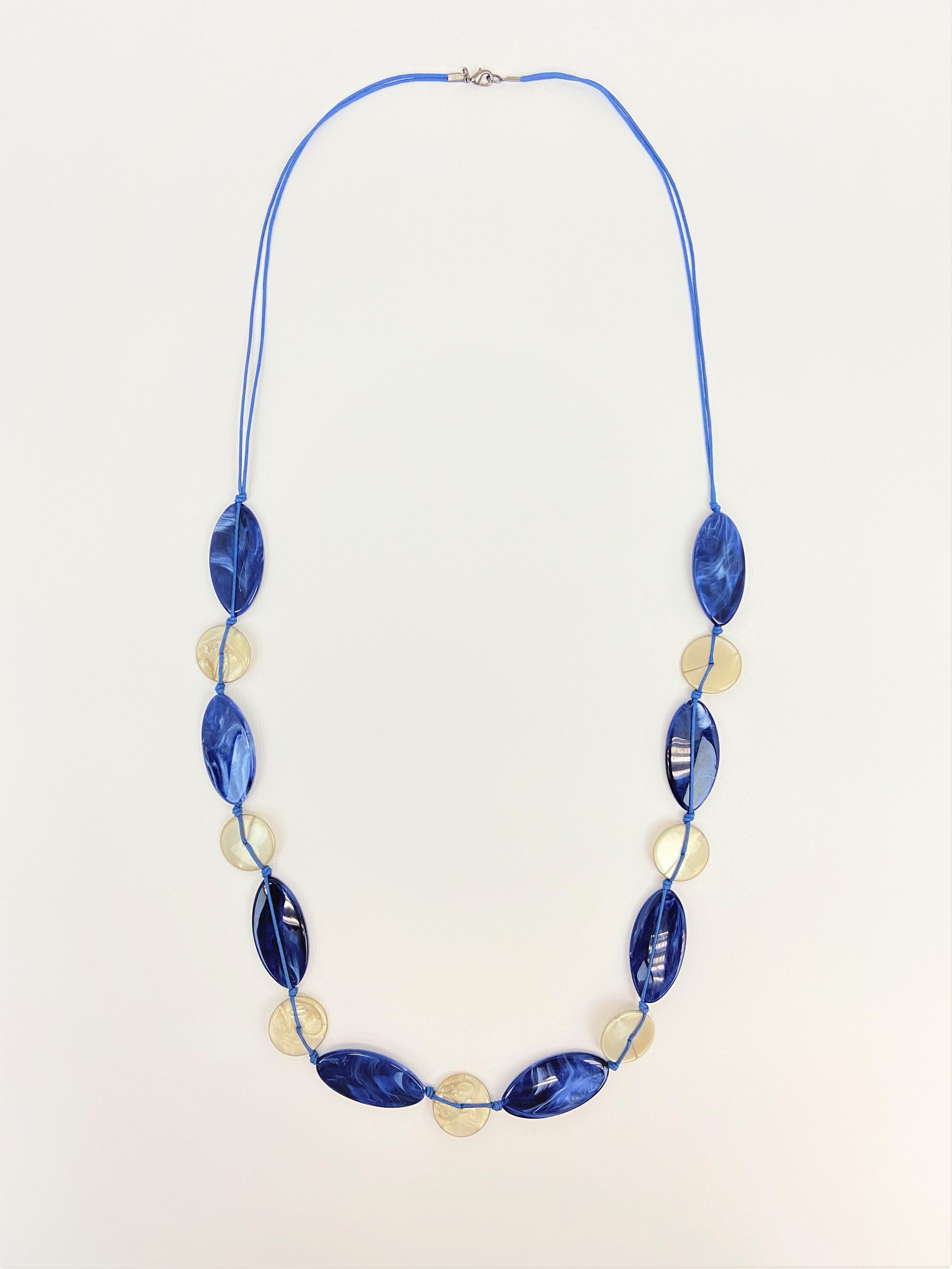 Leda Cerulean Mixed Bead Necklace by Stage Jewellery in blue and white tones