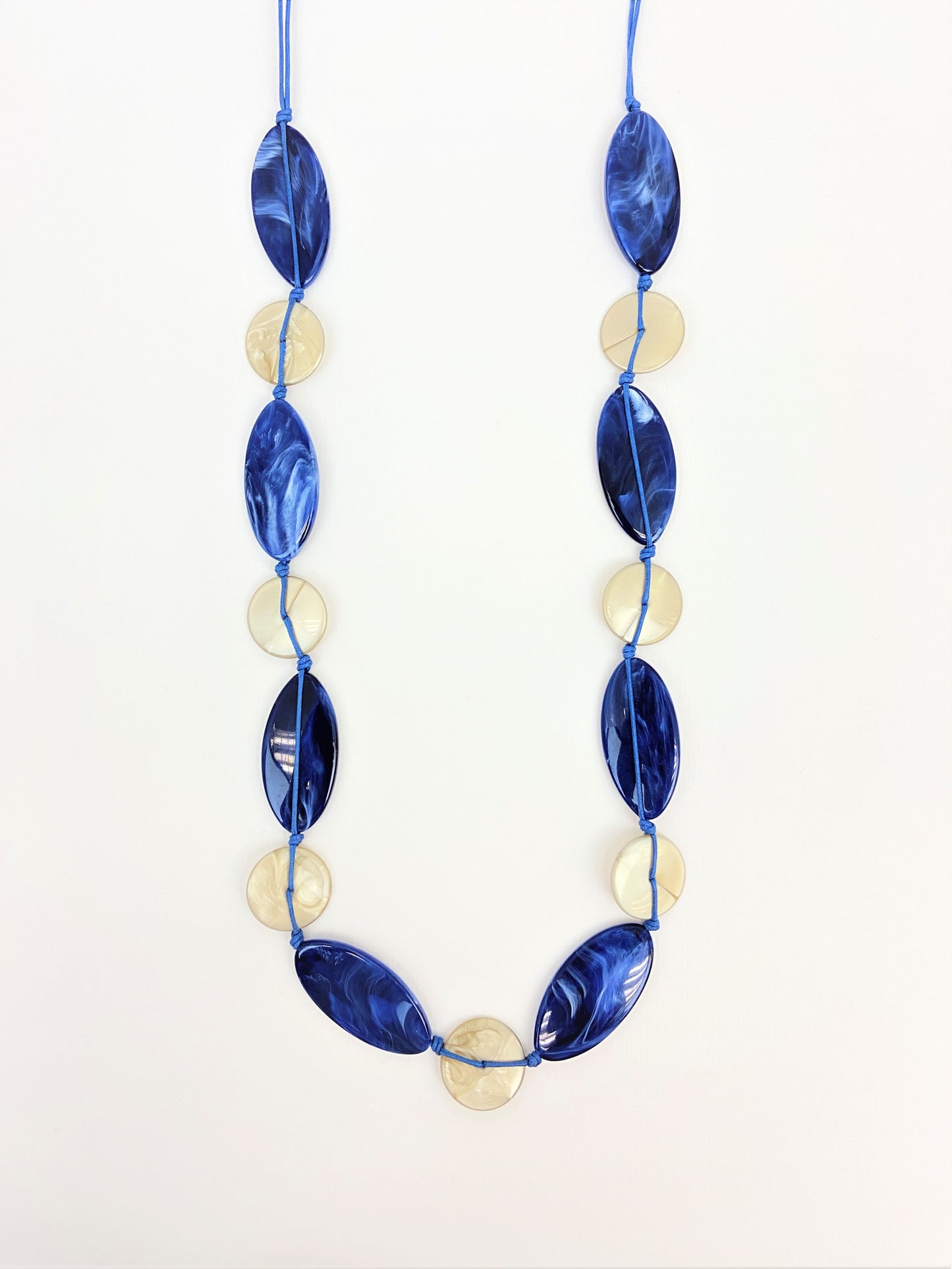 Leda Cerulean Mixed Bead Necklace by Stage Jewellery in blue and white tones