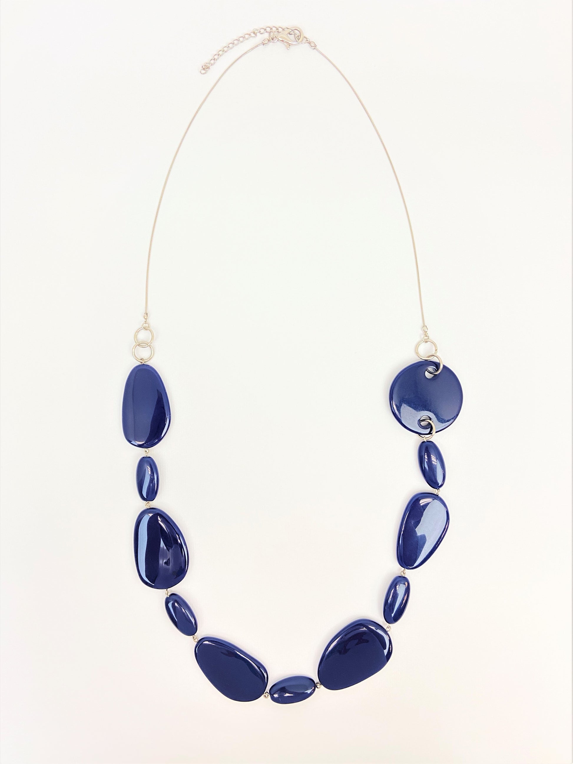 Minerva Mazarine Mixed Bead Necklace by Stage Jewellery in blue tones with flat beads