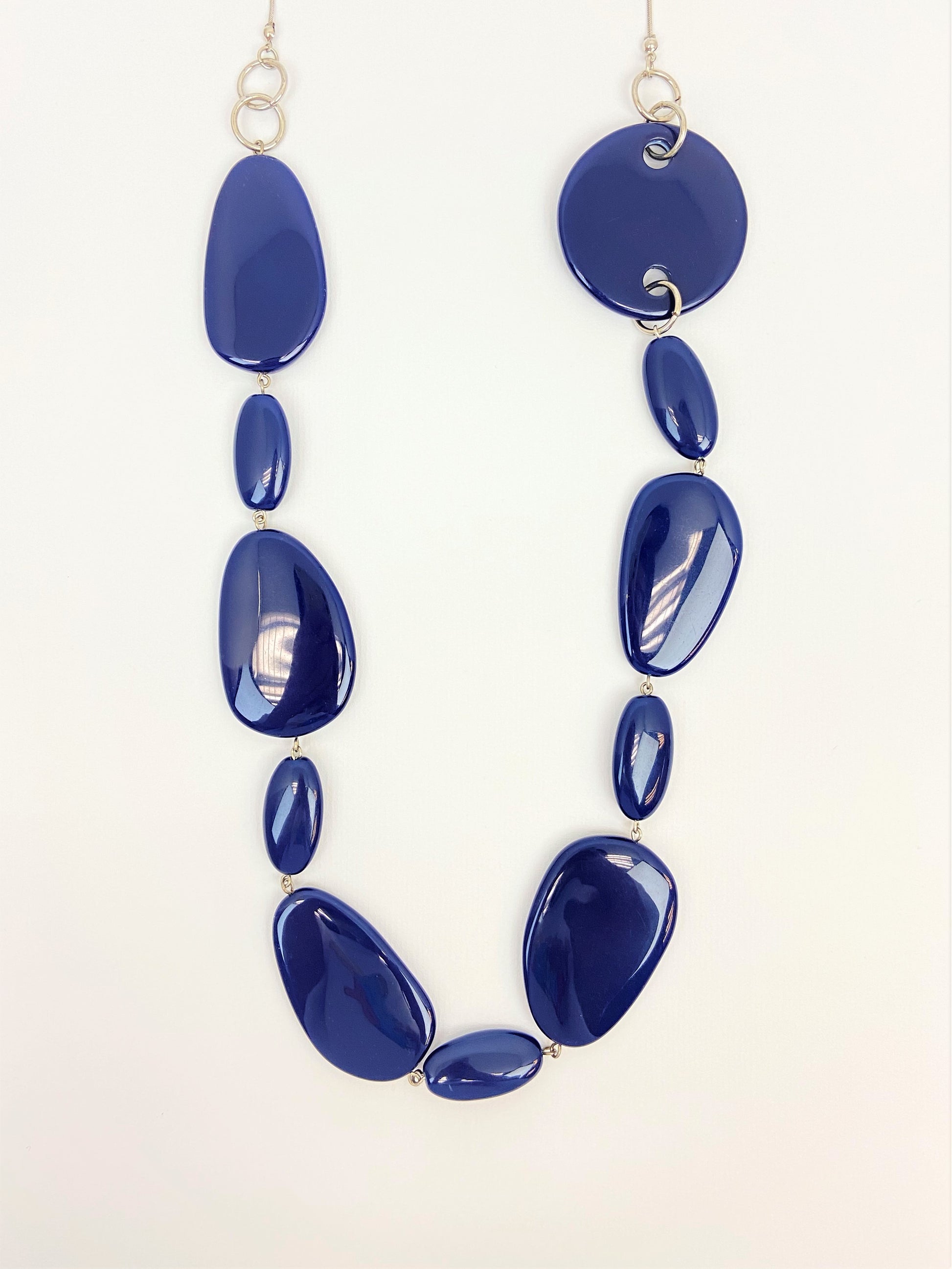 Minerva Mazarine Mixed Bead Necklace by Stage Jewellery in blue tones with flat beads